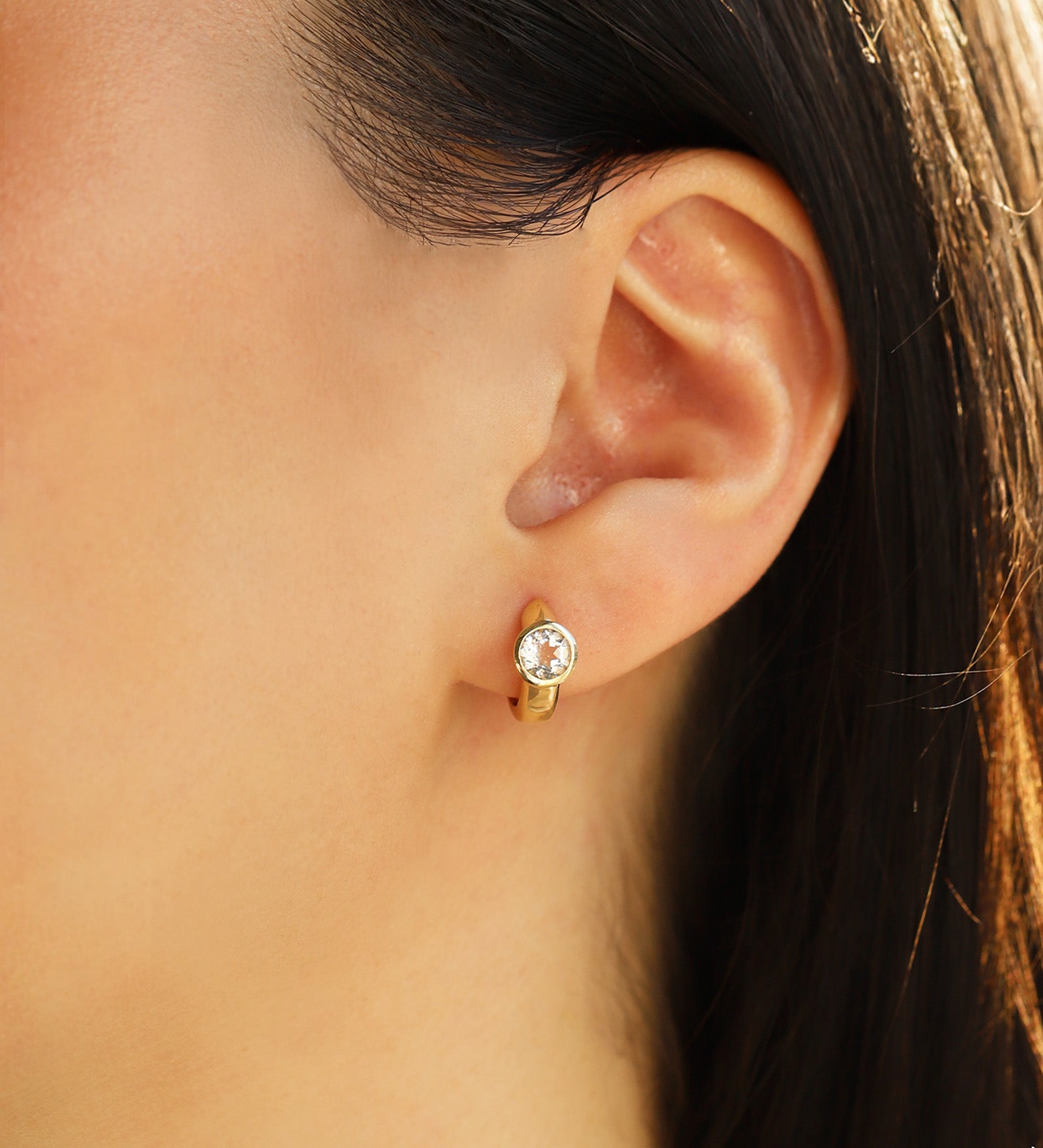 Goldhive-Round Stone Huggies | 12mm-Earrings-Blue Ruby Jewellery-Vancouver Canada