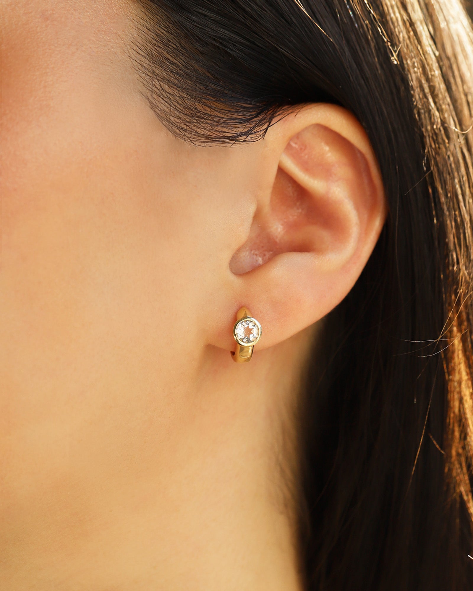 Goldhive-Round Stone Huggies | 12mm-Earrings-Blue Ruby Jewellery-Vancouver Canada