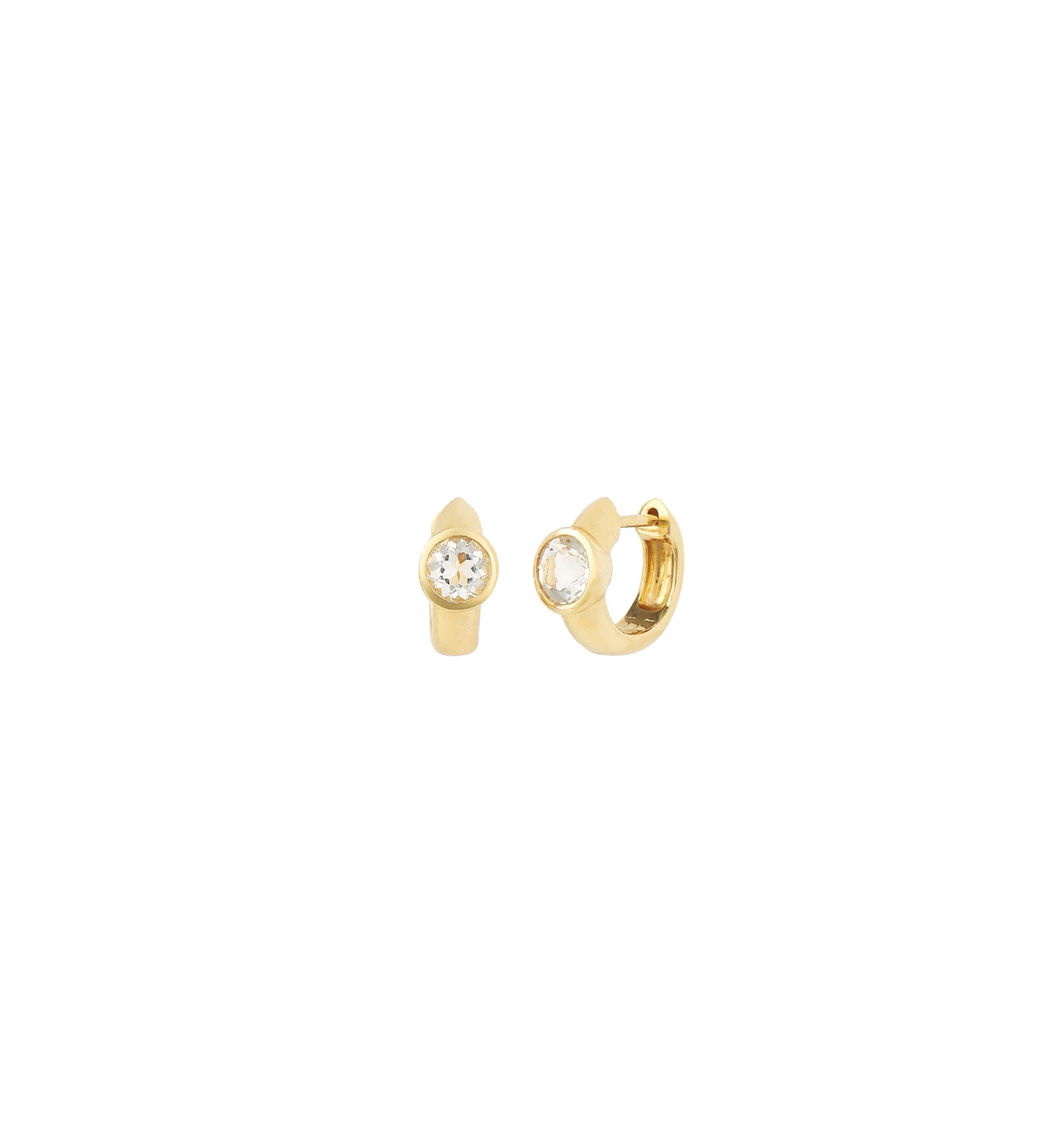 Goldhive-Round Stone Huggies | 12mm-Earrings-14k Yellow Gold, White Topaz-Blue Ruby Jewellery-Vancouver Canada