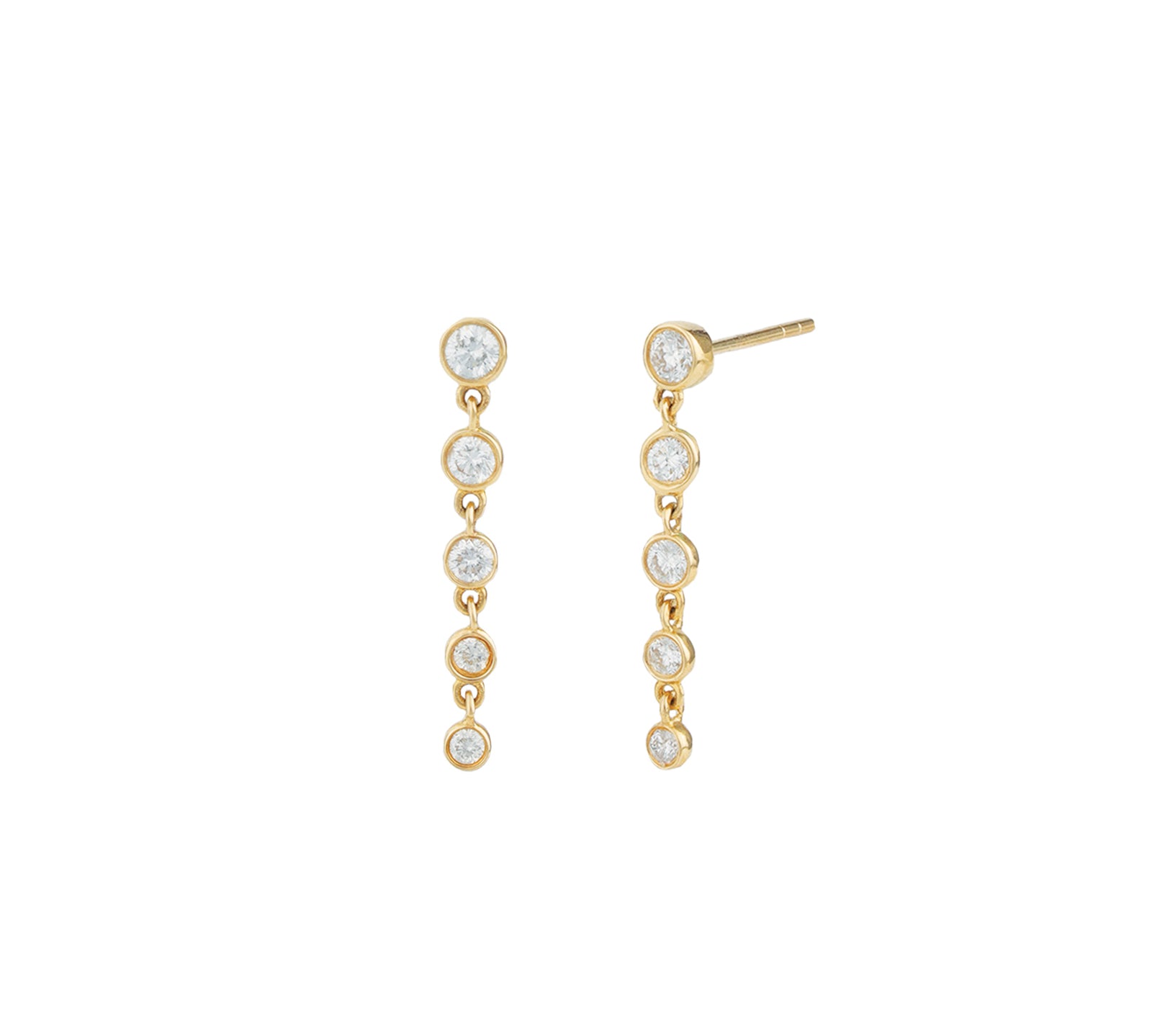 Goldhive-Five Gradual Diamond Drop Studs-Earrings-14k Yellow Gold, Diamond-Blue Ruby Jewellery-Vancouver Canada