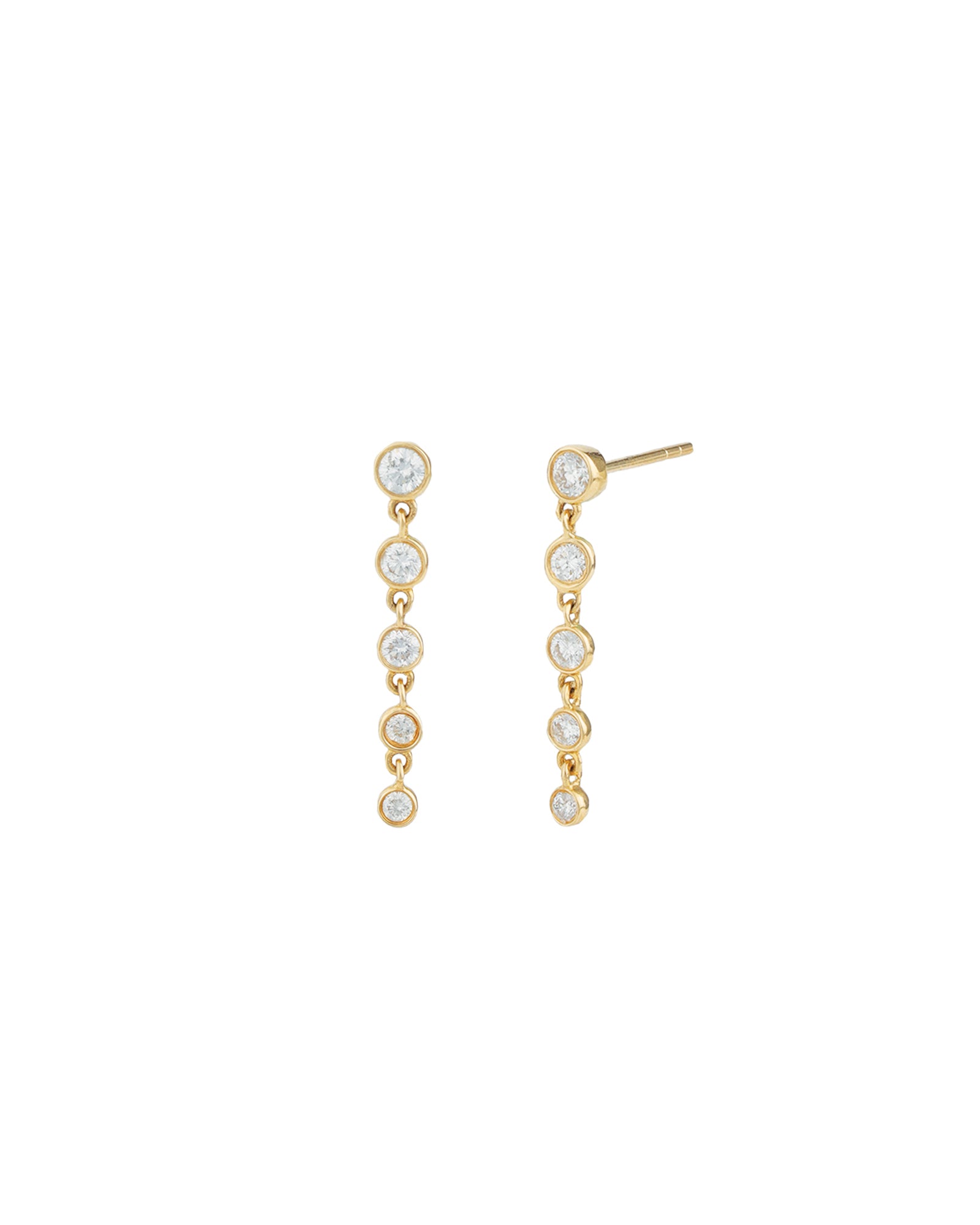 Goldhive-Five Gradual Diamond Drop Studs-Earrings-14k Yellow Gold, Diamond-Blue Ruby Jewellery-Vancouver Canada