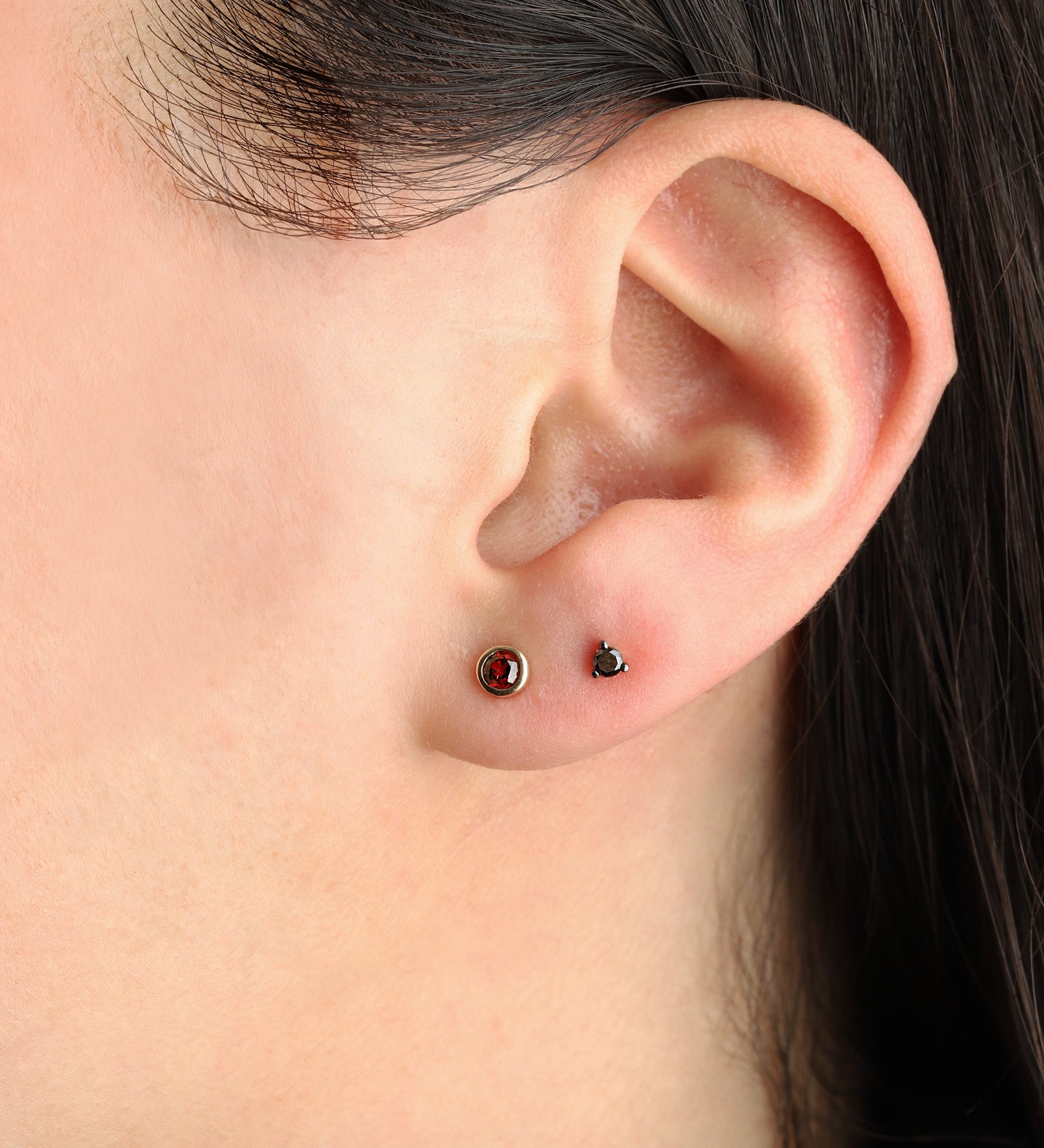 Goldhive-Bezel Garnet Studs | 5mm-Earrings-Blue Ruby Jewellery-Vancouver Canada