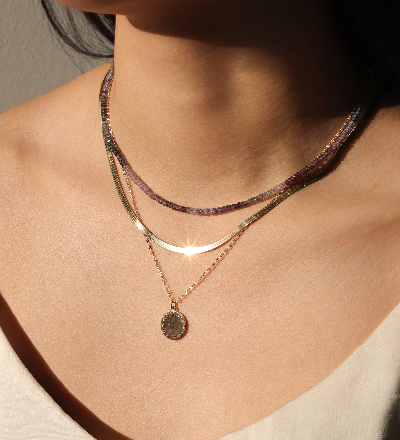 Diamond Disc Necklace 14k Yellow Gold, Diamond