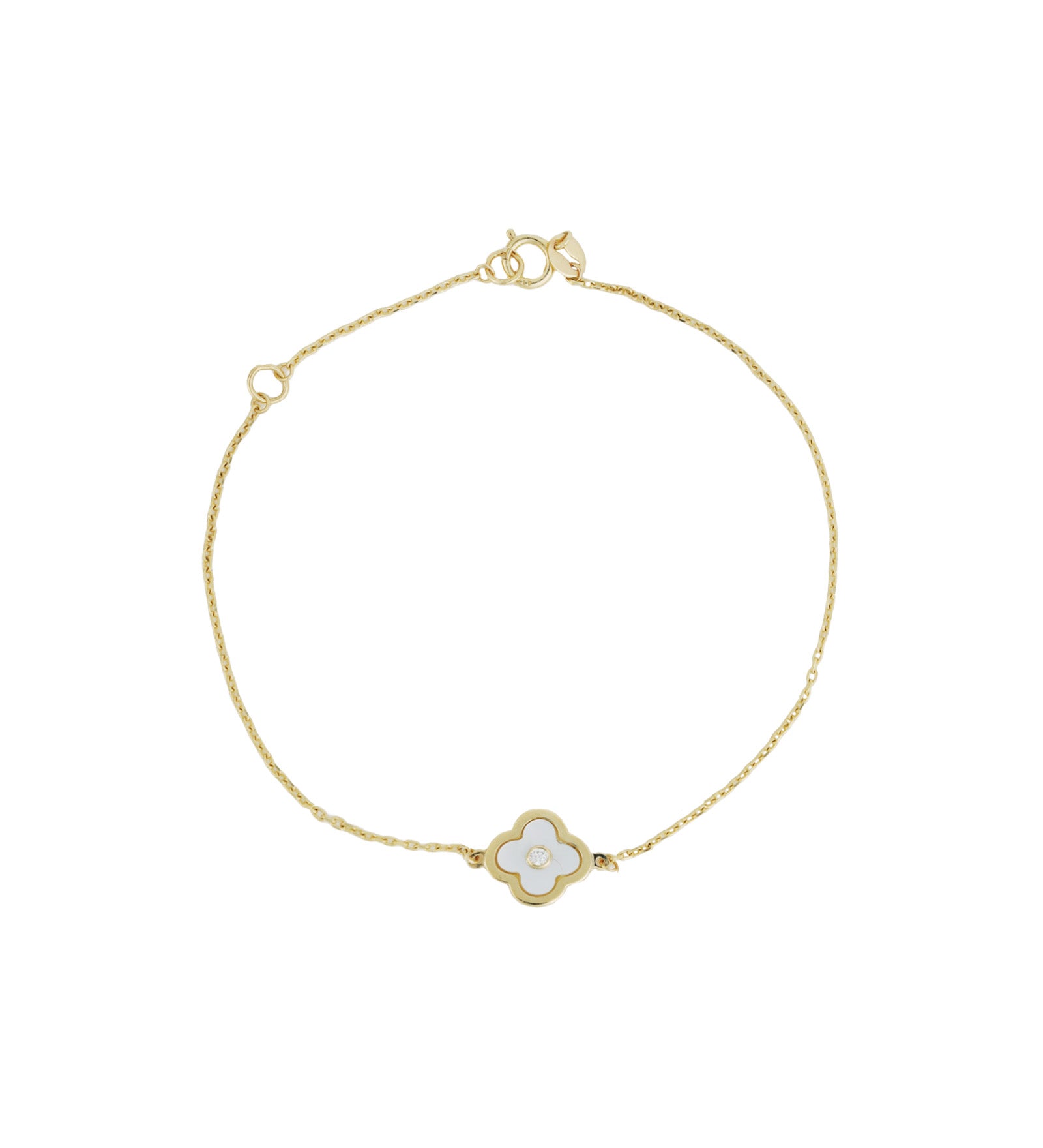 Mother of Pearl Clover Chain Bracelet 10k Yellow Gold, Mother of Pearl, Cubic Zirconia