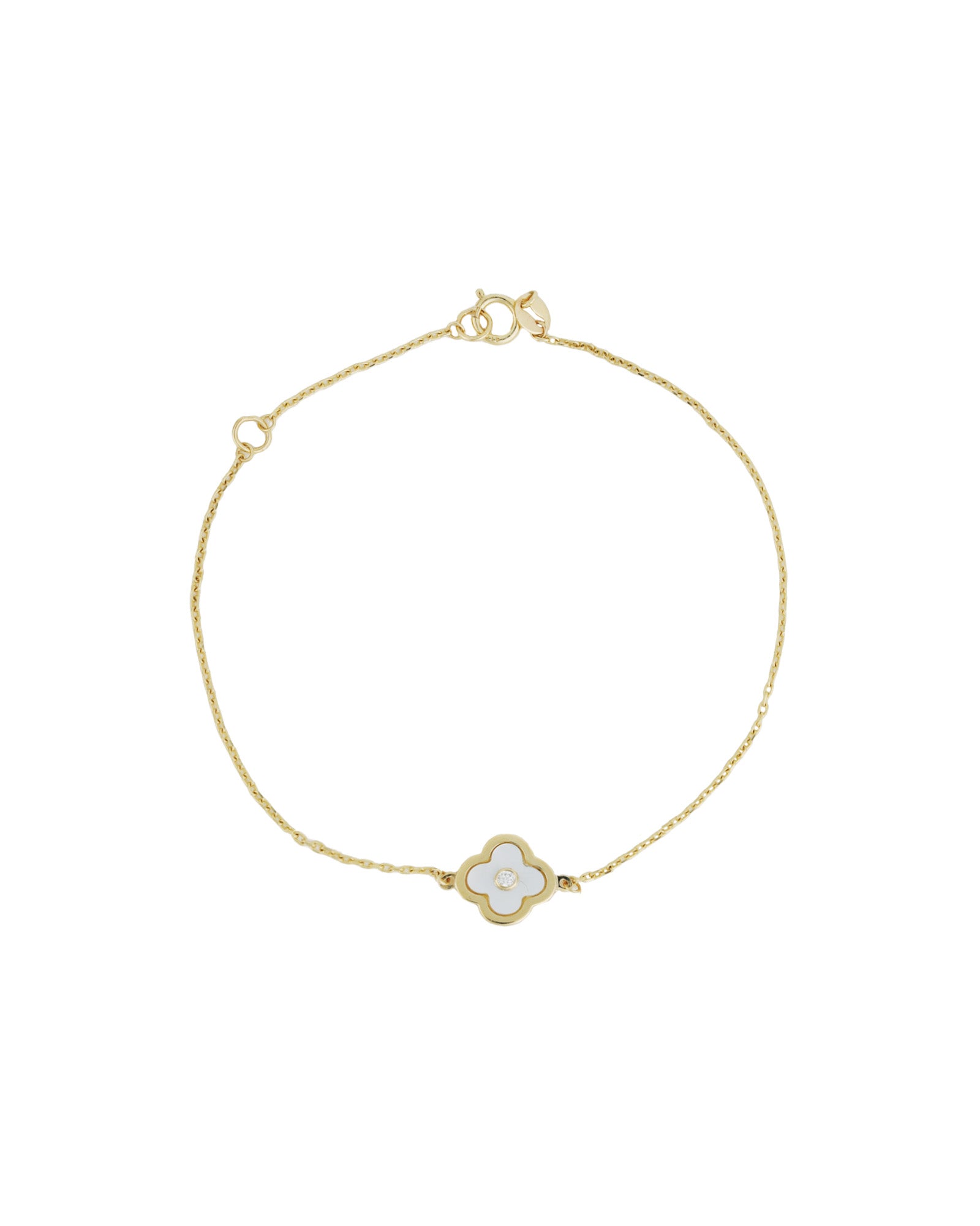 Mother of Pearl Clover Chain Bracelet 10k Yellow Gold, Mother of Pearl, Cubic Zirconia