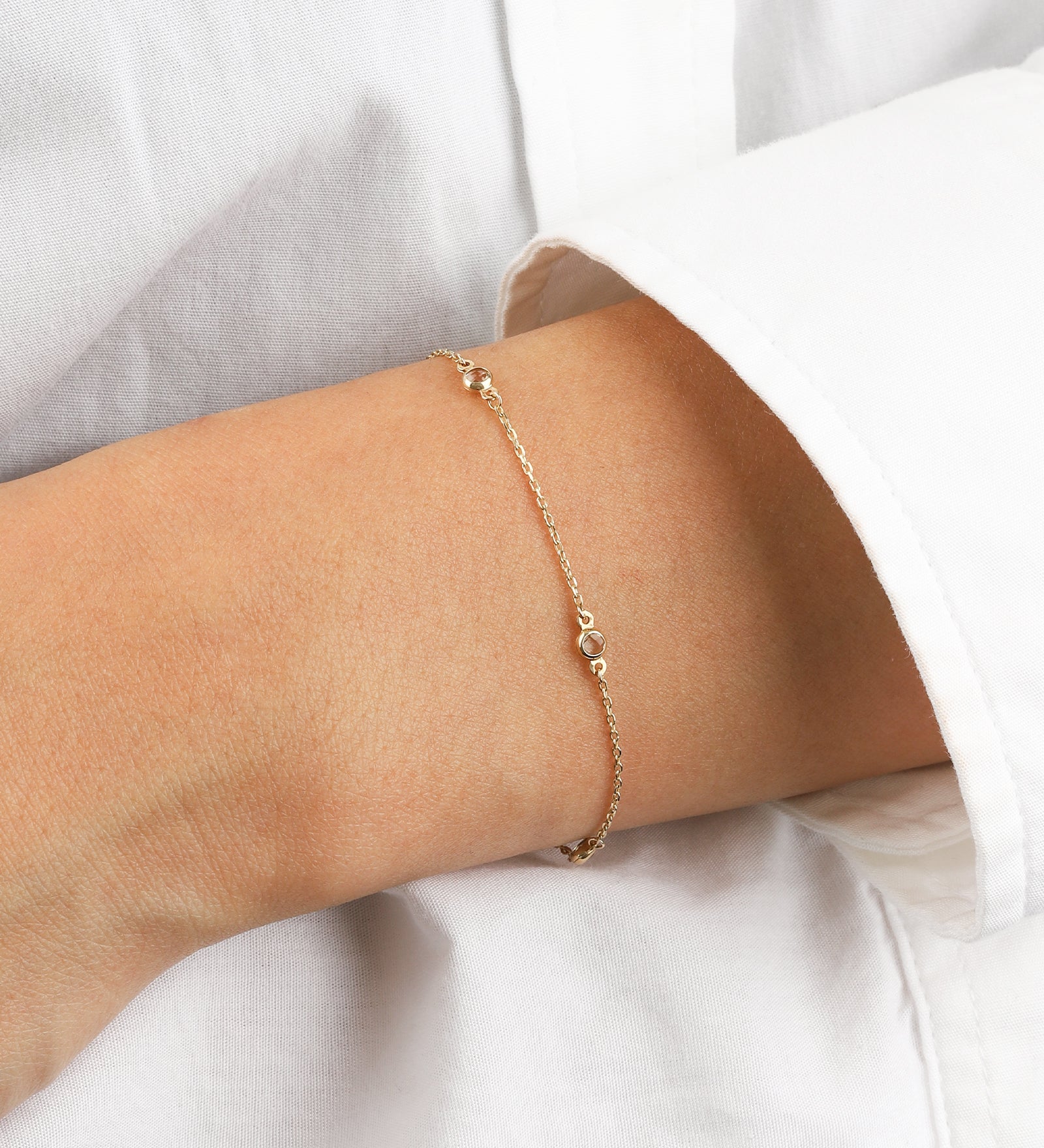 Goldhive-Station Bezel CZ Chain Bracelet-Bracelets-Blue Ruby Jewellery-Vancouver Canada