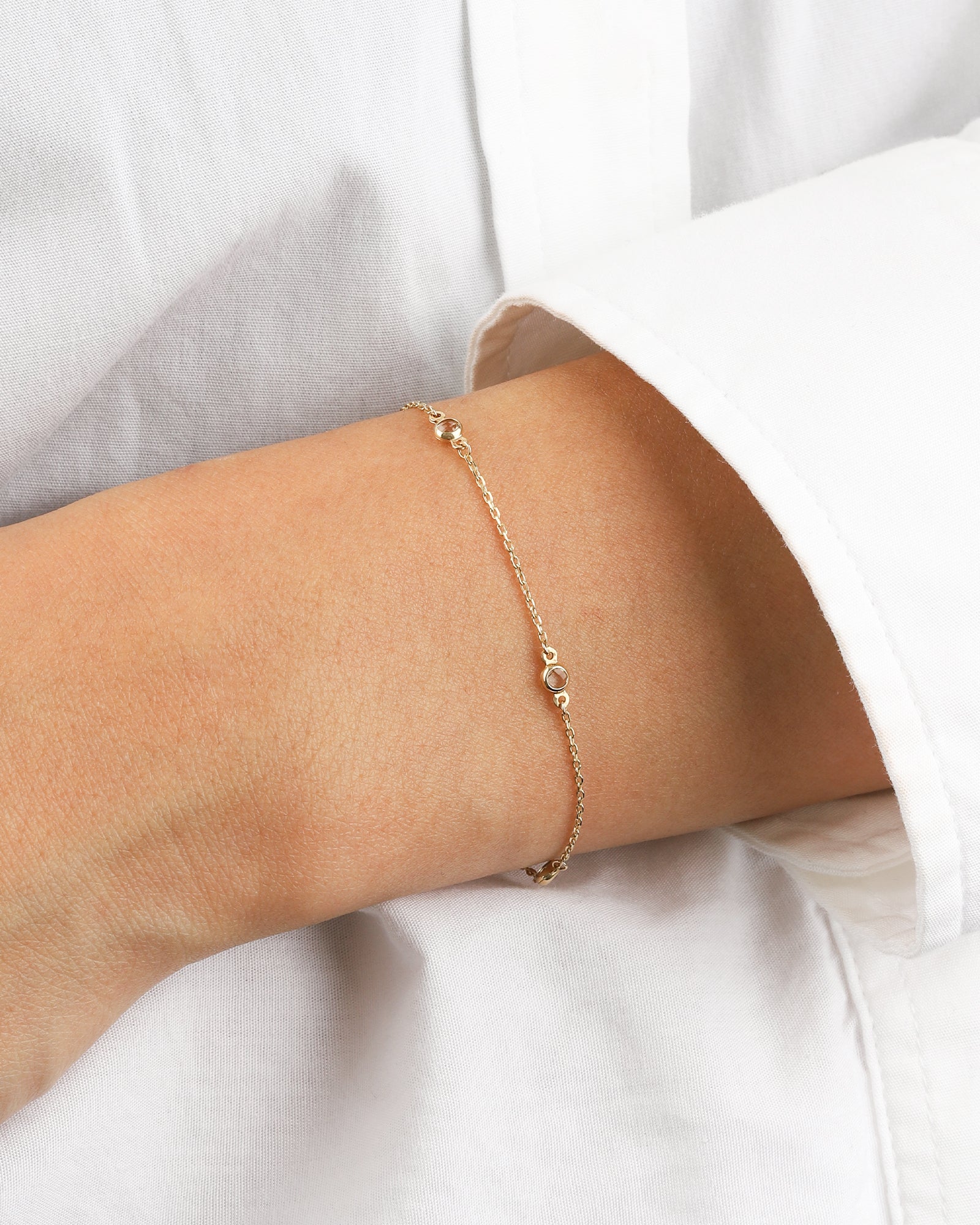 Goldhive-Station Bezel CZ Chain Bracelet-Bracelets-Blue Ruby Jewellery-Vancouver Canada