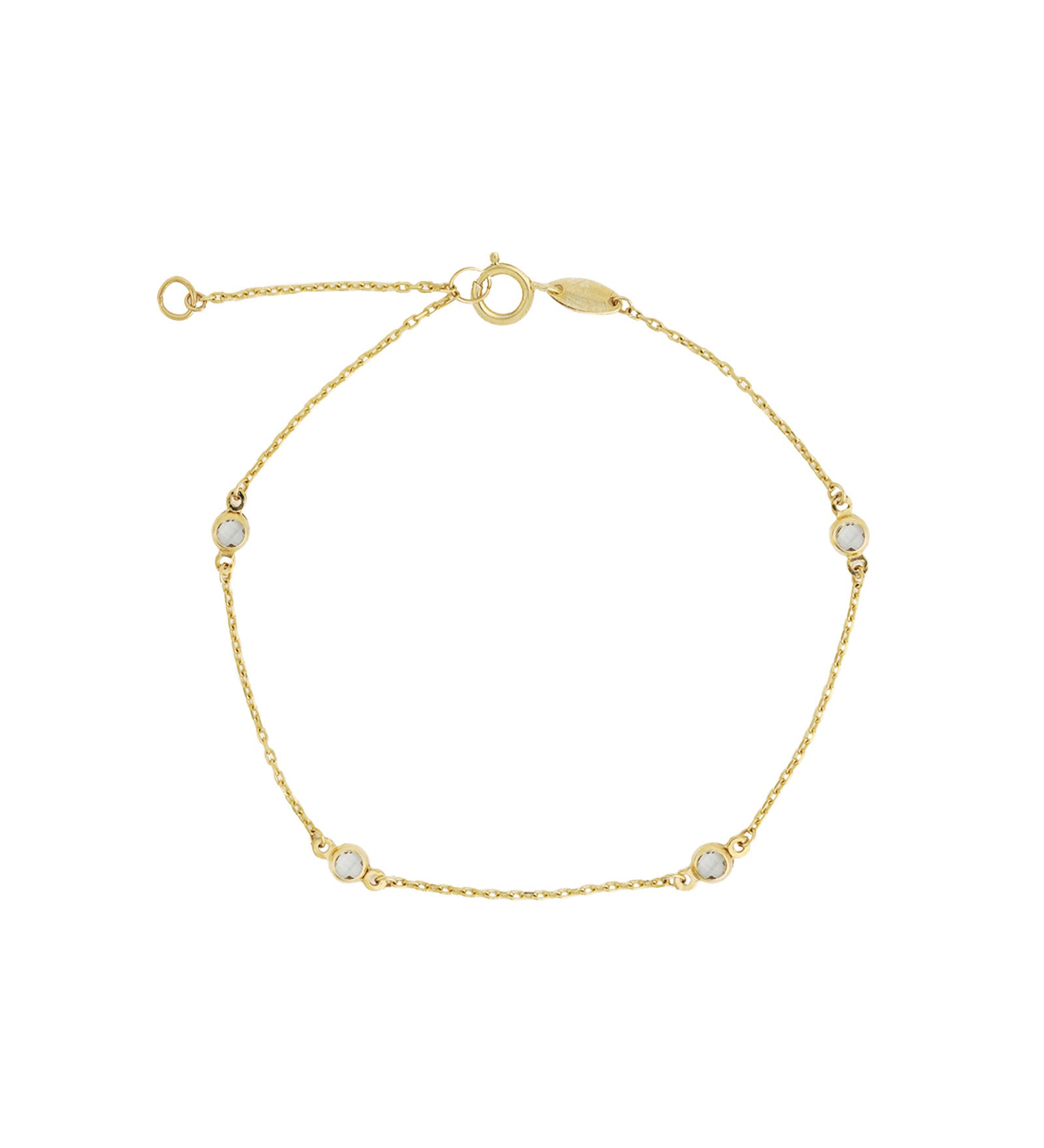 Station Bezel CZ Chain Bracelet 10k Yellow Gold, Cubic Zirconia