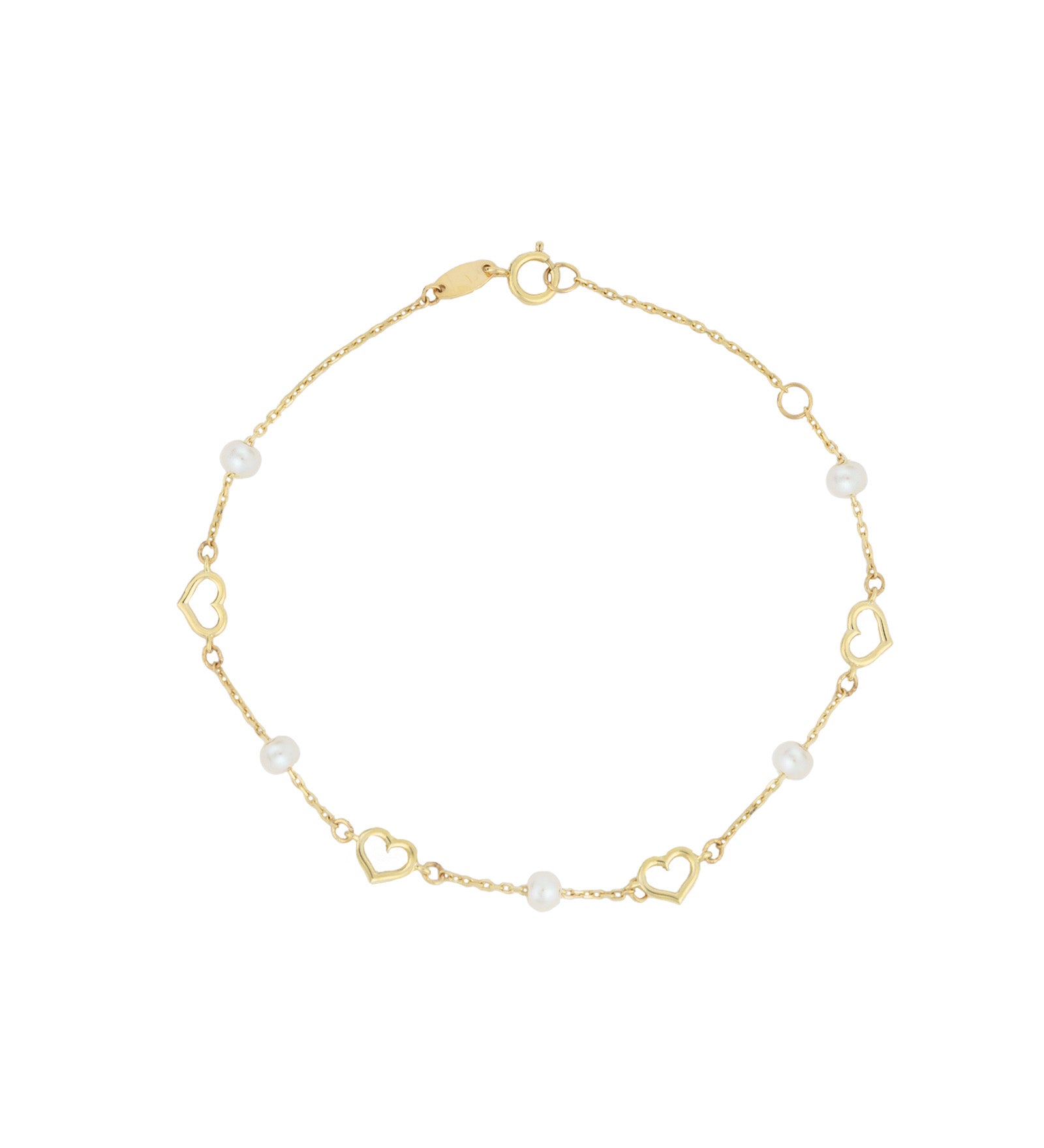 Heart & Pearl Station Chain Bracelet 10k Yellow Gold, White Pearl