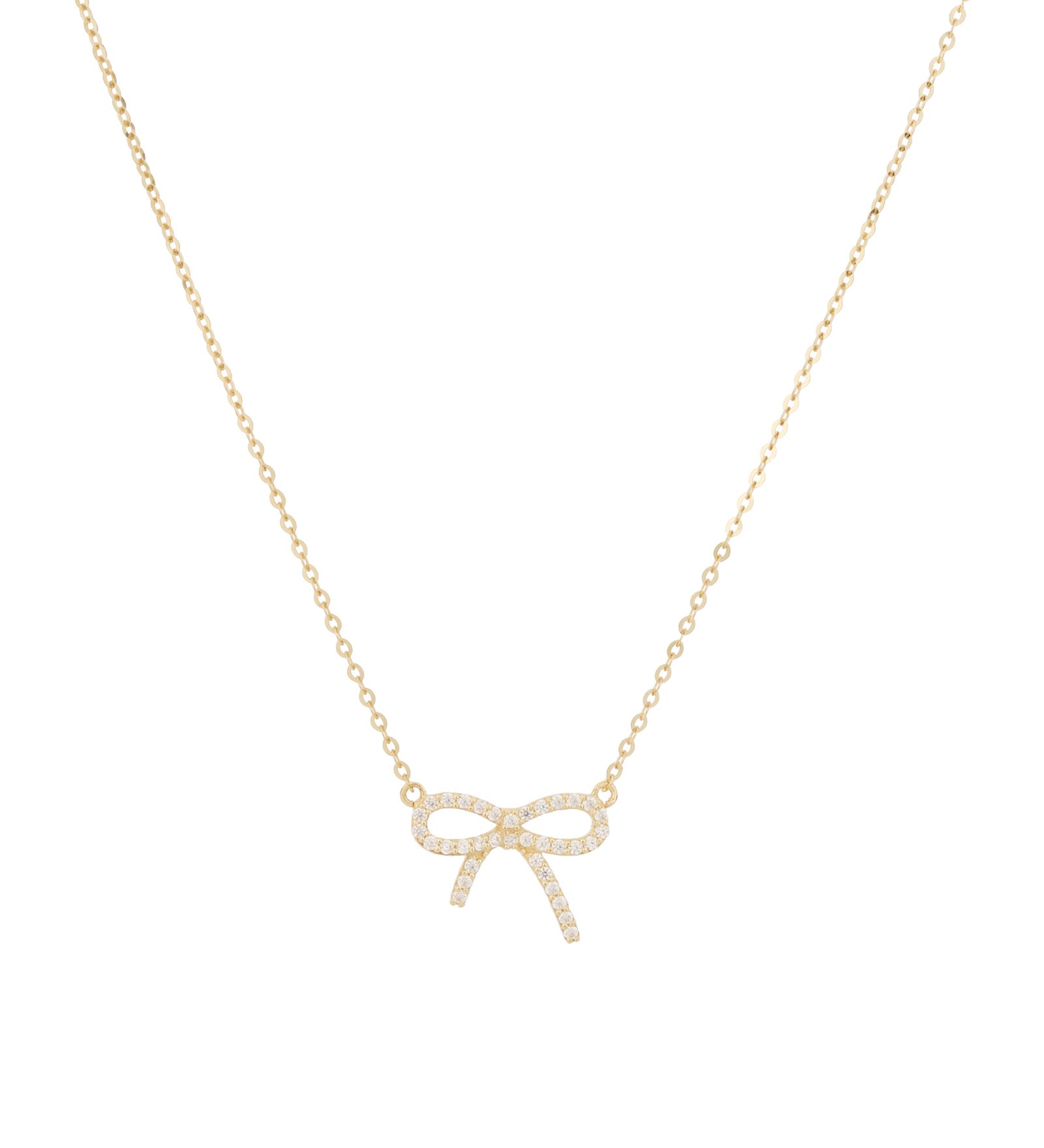 Bow Pavé Necklace 10k Yellow Gold, Cubic Zirconia