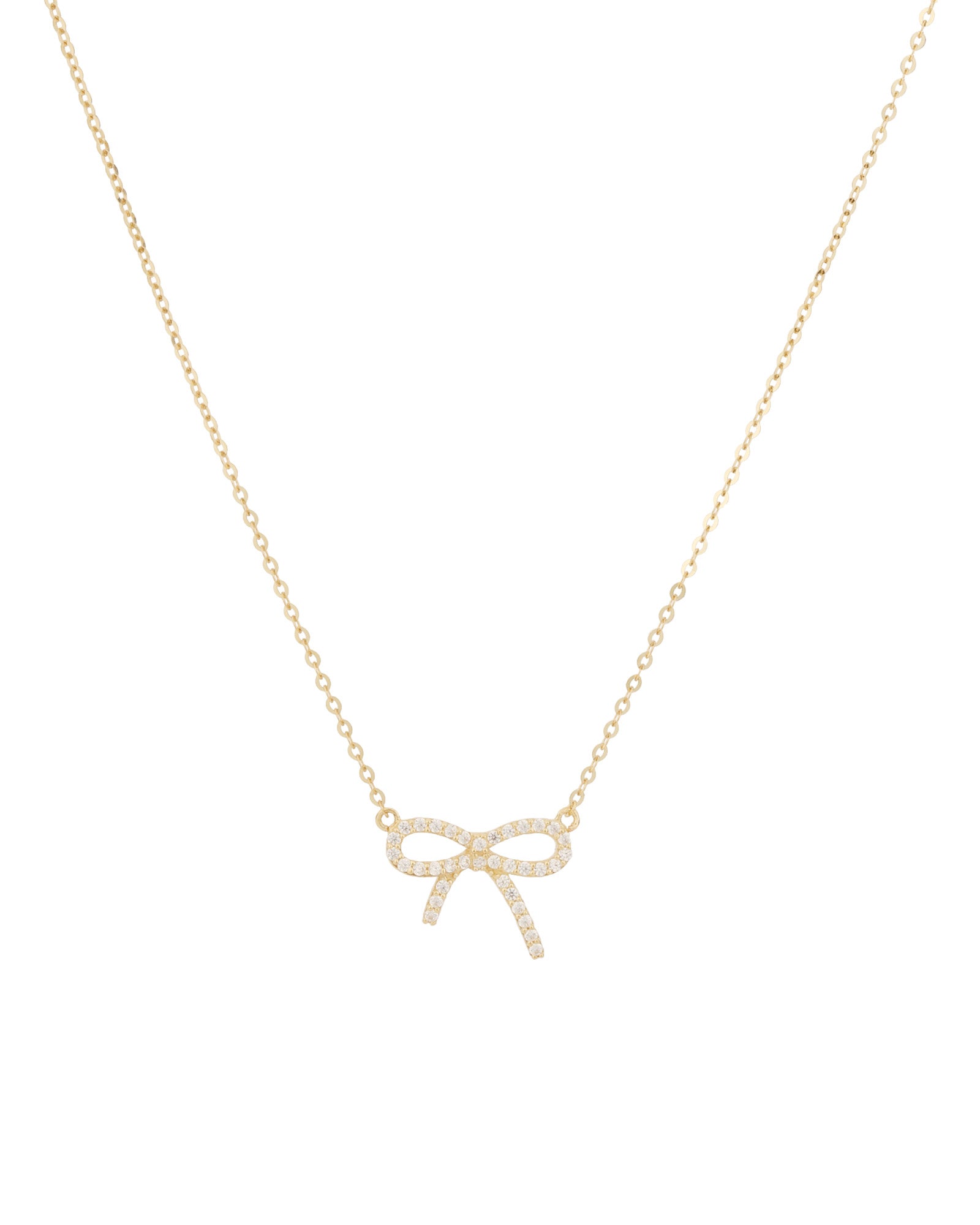 Bow Pavé Necklace 10k Yellow Gold, Cubic Zirconia