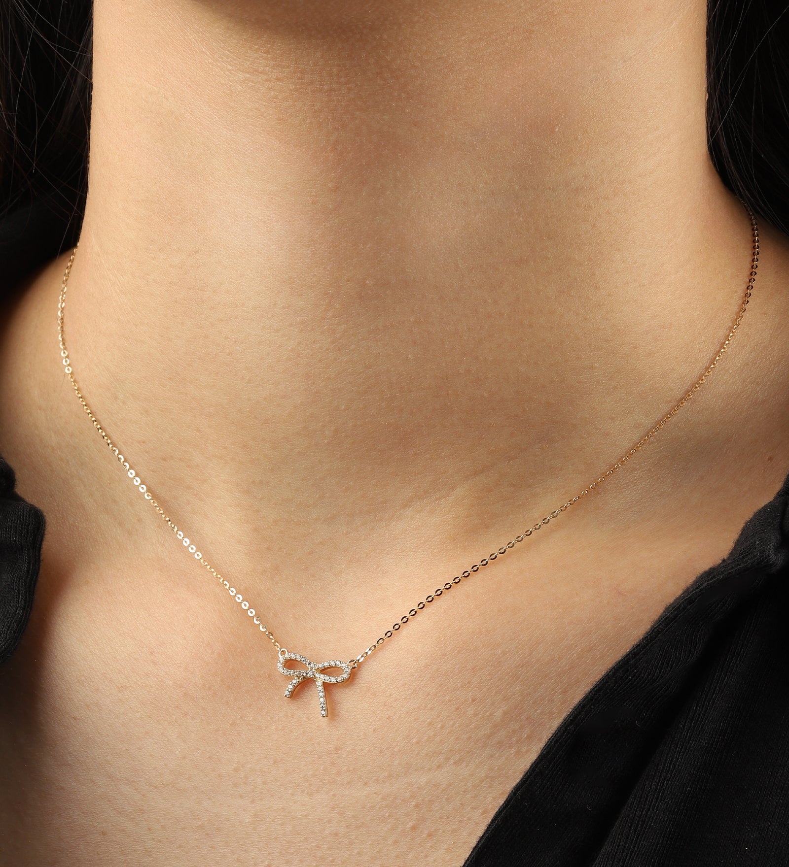 Bow Pavé Necklace 10k Yellow Gold, Cubic Zirconia