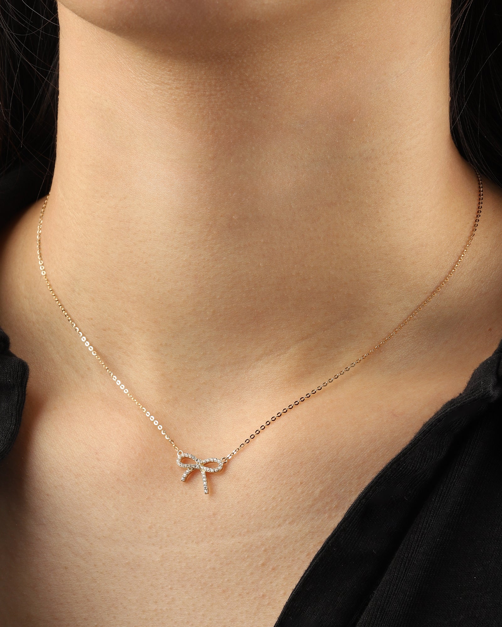 Bow Pavé Necklace 10k Yellow Gold, Cubic Zirconia
