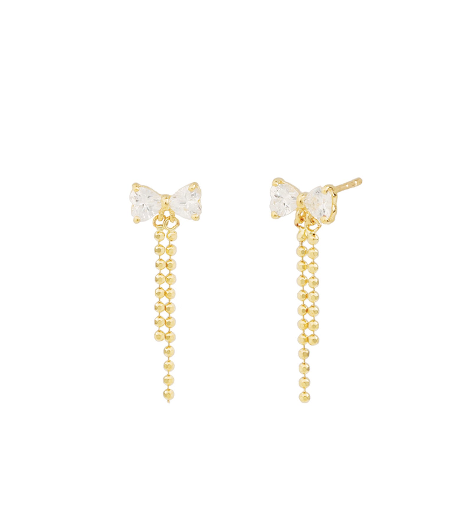 Bow Chain CZ Stud 10k Yellow Gold, Cubic Zirconia
