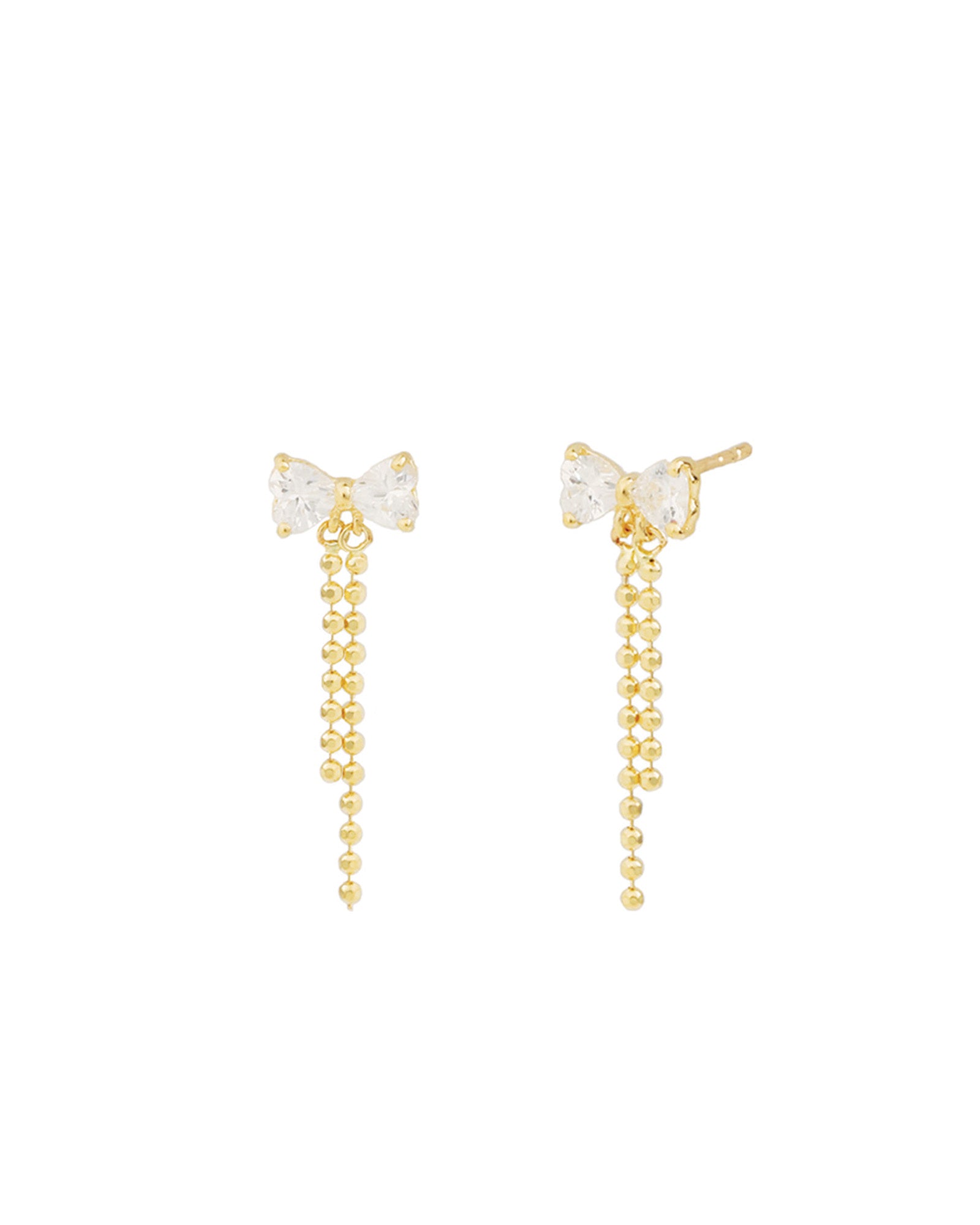 Bow Chain CZ Stud 10k Yellow Gold, Cubic Zirconia