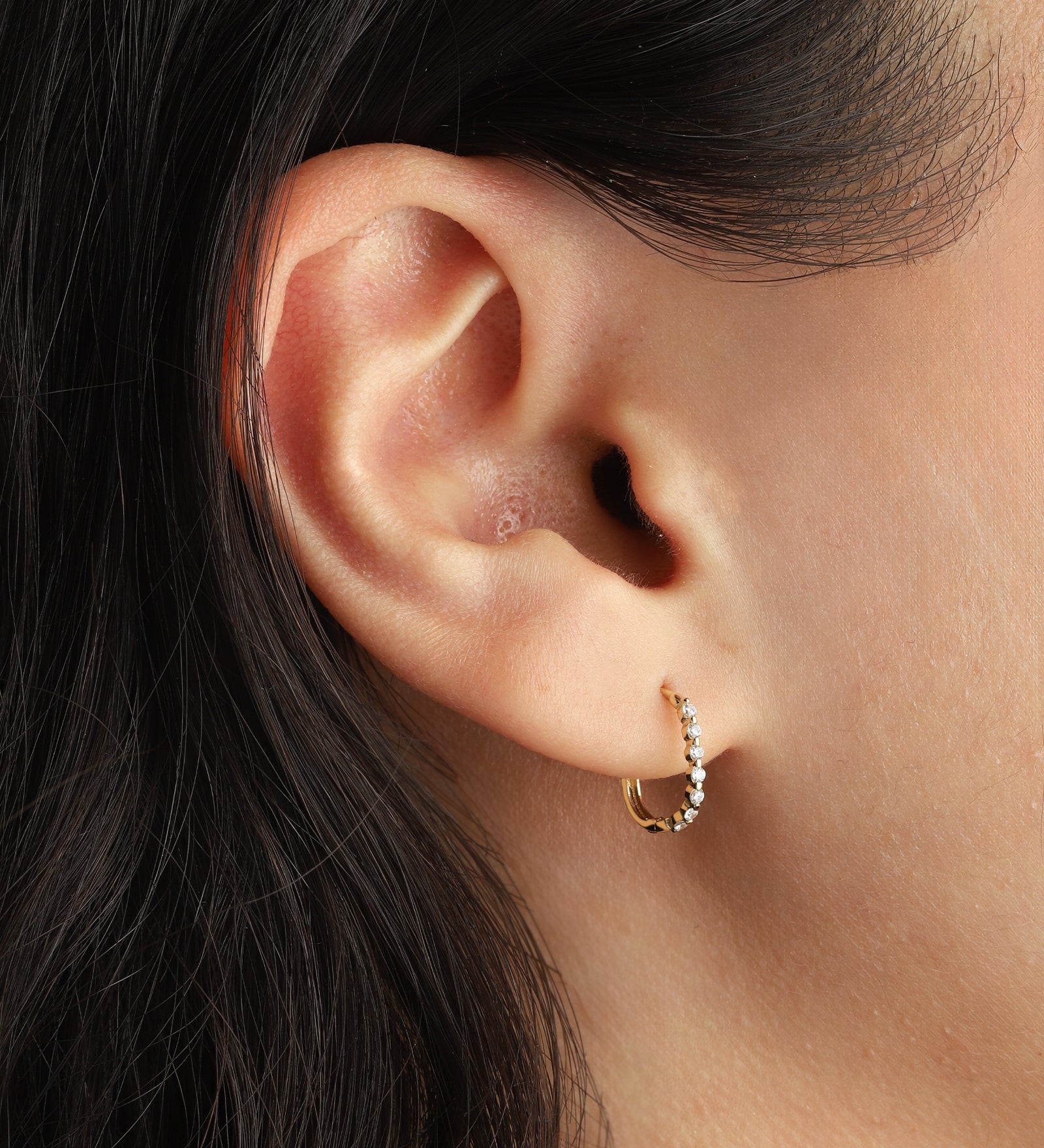 Goldhive-Oval CZ Huggie-Earrings-Blue Ruby Jewellery-Vancouver Canada