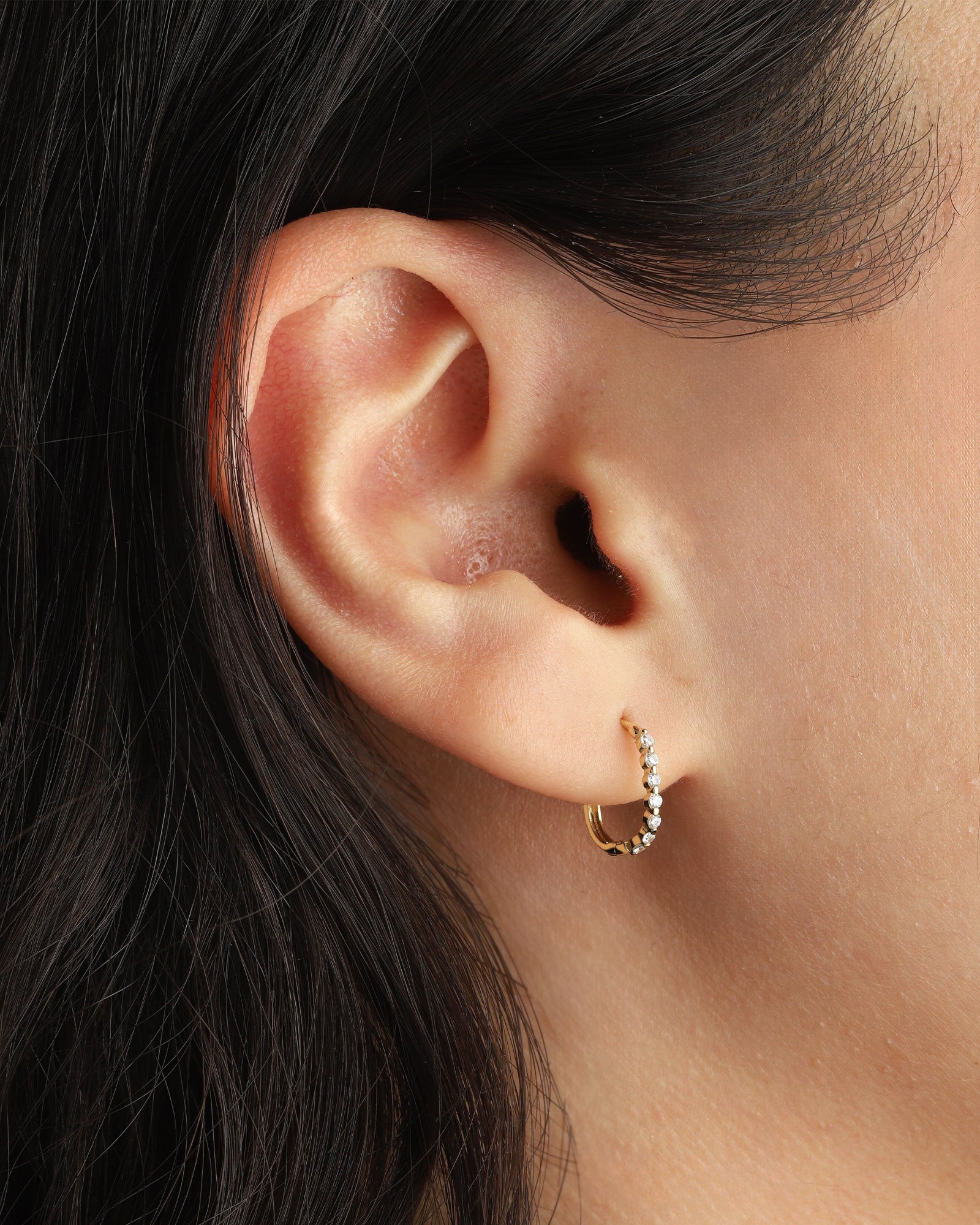 Goldhive-Oval CZ Huggie-Earrings-Blue Ruby Jewellery-Vancouver Canada