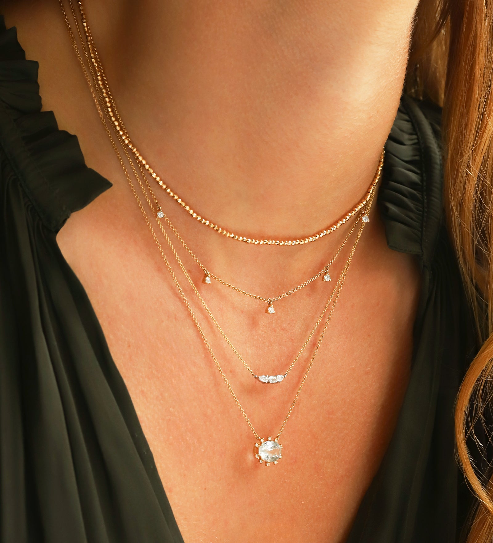Goldhive-Five Diamond Station Necklace-Necklaces-Blue Ruby Jewellery-Vancouver Canada