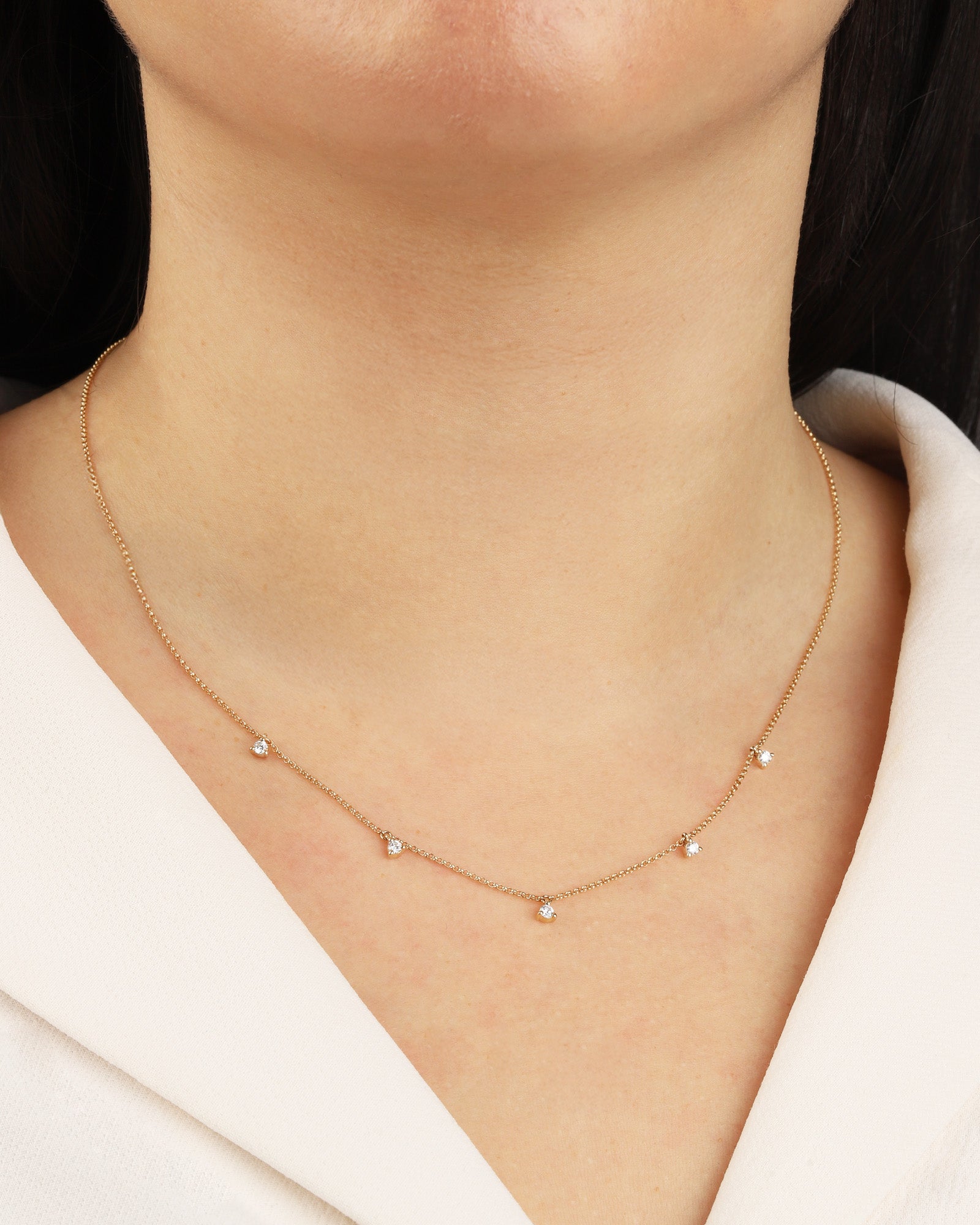 Goldhive-Five Diamond Station Necklace-Blue Ruby Jewellery-Vancouver Canada