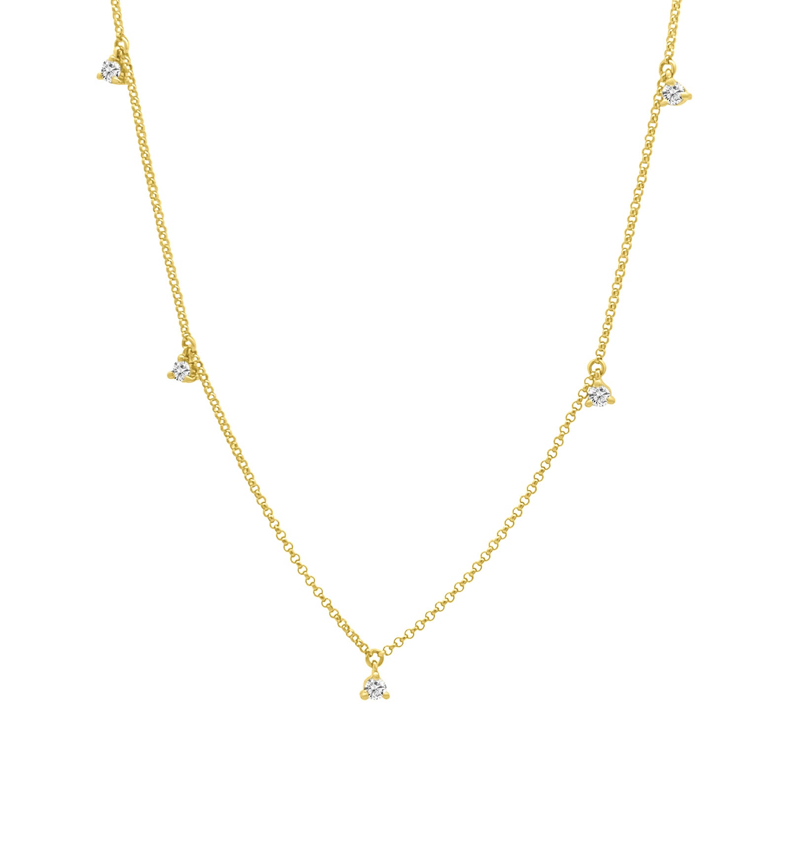 Goldhive-Five Diamond Station Necklace-14k Yellow Gold, Diamond-Blue Ruby Jewellery-Vancouver Canada
