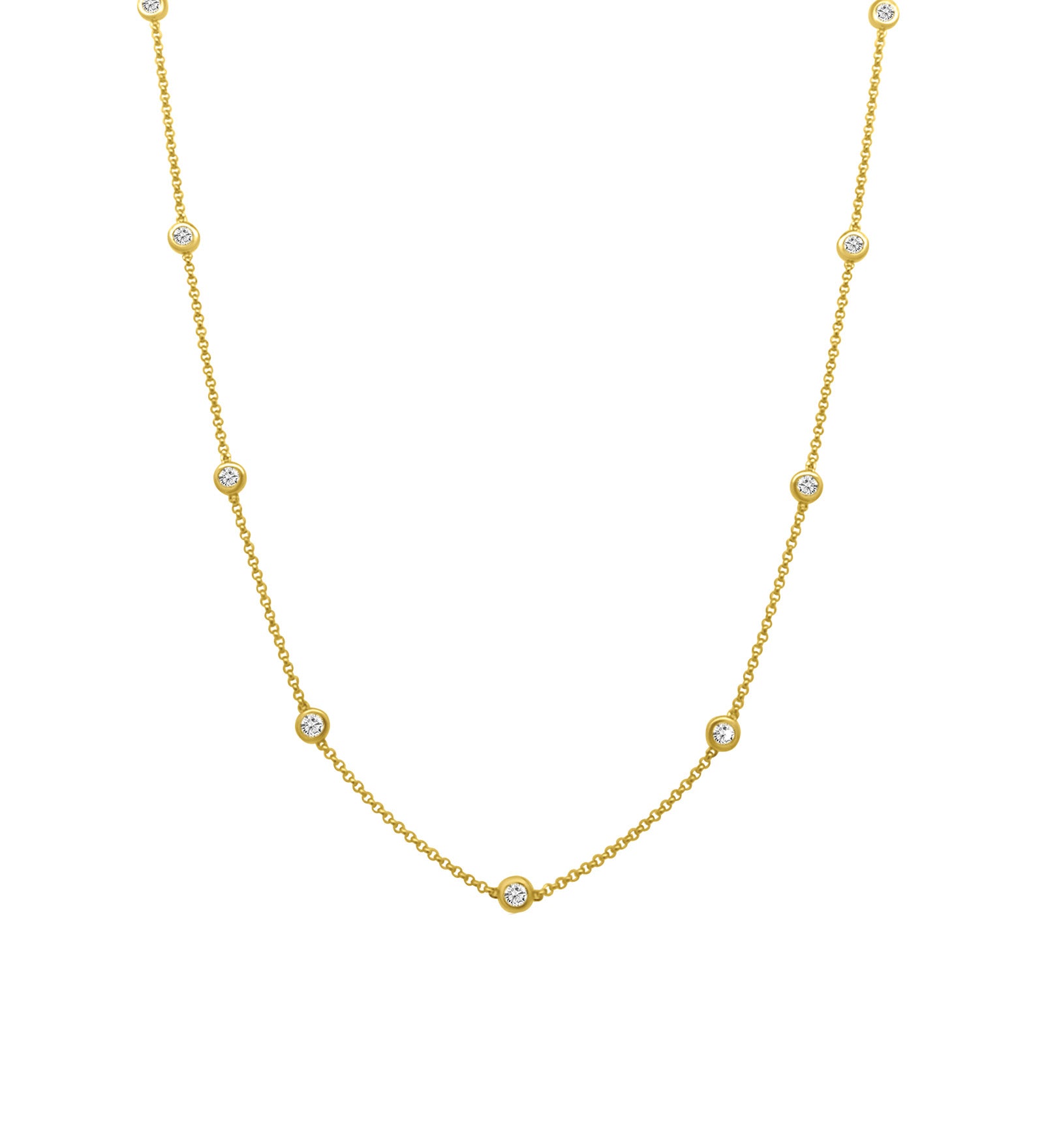 Goldhive-Nine Diamond Station Necklace-14k Yellow Gold, Diamond-Blue Ruby Jewellery-Vancouver Canada