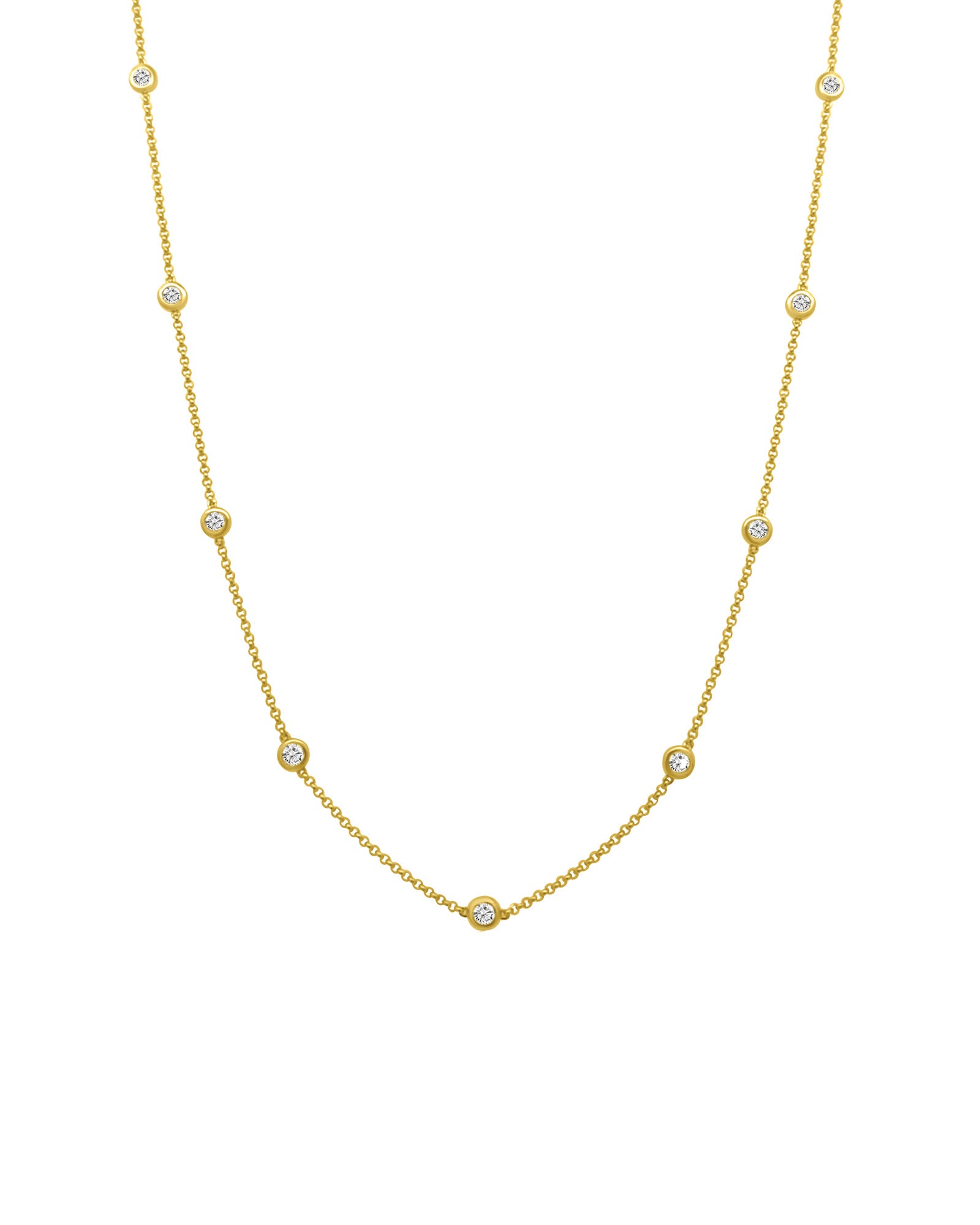 Goldhive-Nine Diamond Station Necklace-14k Yellow Gold, Diamond-Blue Ruby Jewellery-Vancouver Canada
