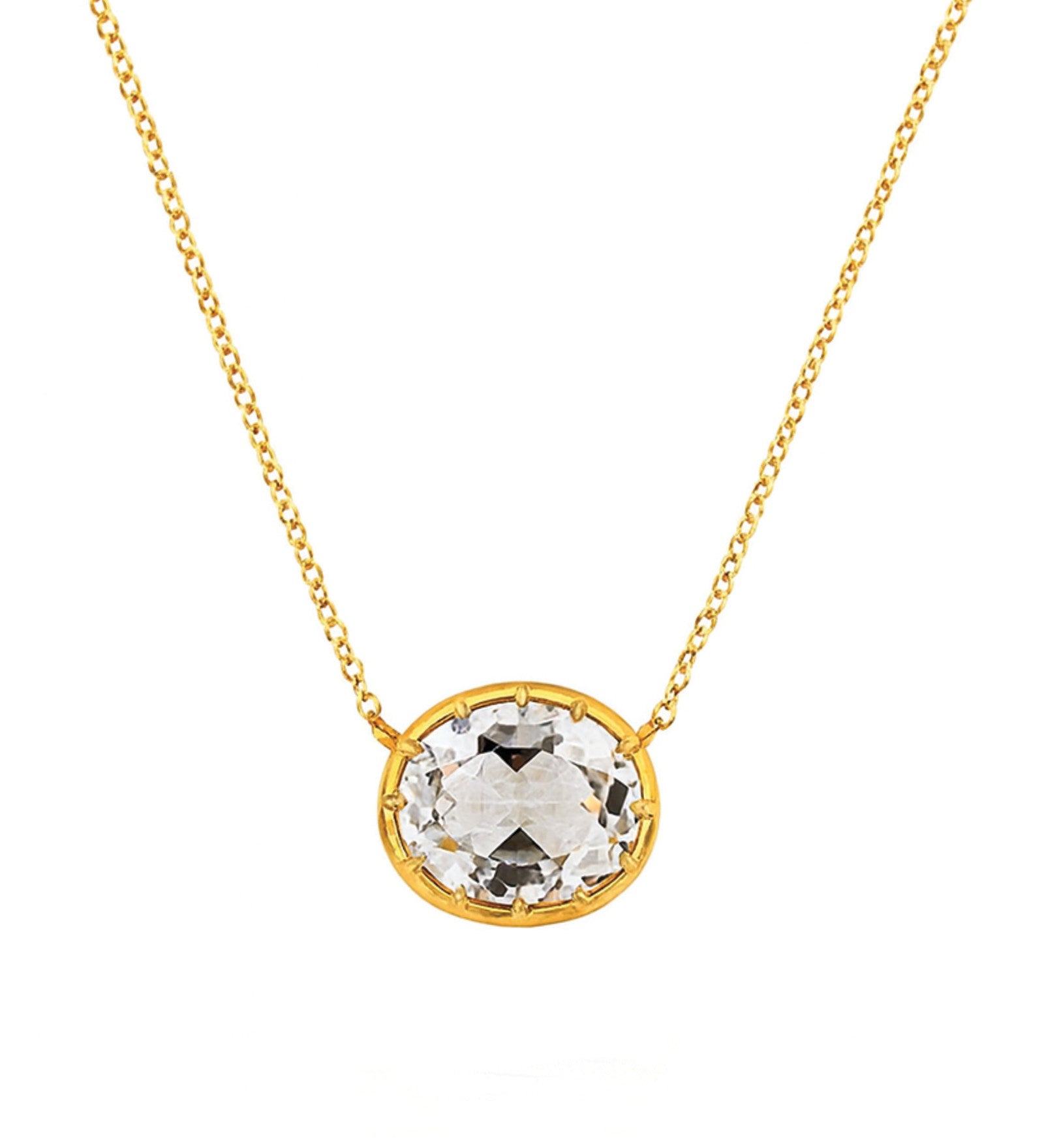 Goldhive-East-West Oval Stone Necklace-14k Yellow Gold, White Topaz-Blue Ruby Jewellery-Vancouver Canada