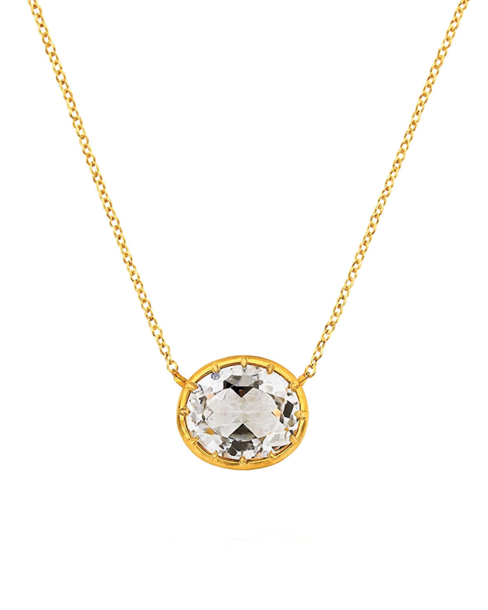 Goldhive-East-West Oval Stone Necklace-14k Yellow Gold, White Topaz-Blue Ruby Jewellery-Vancouver Canada