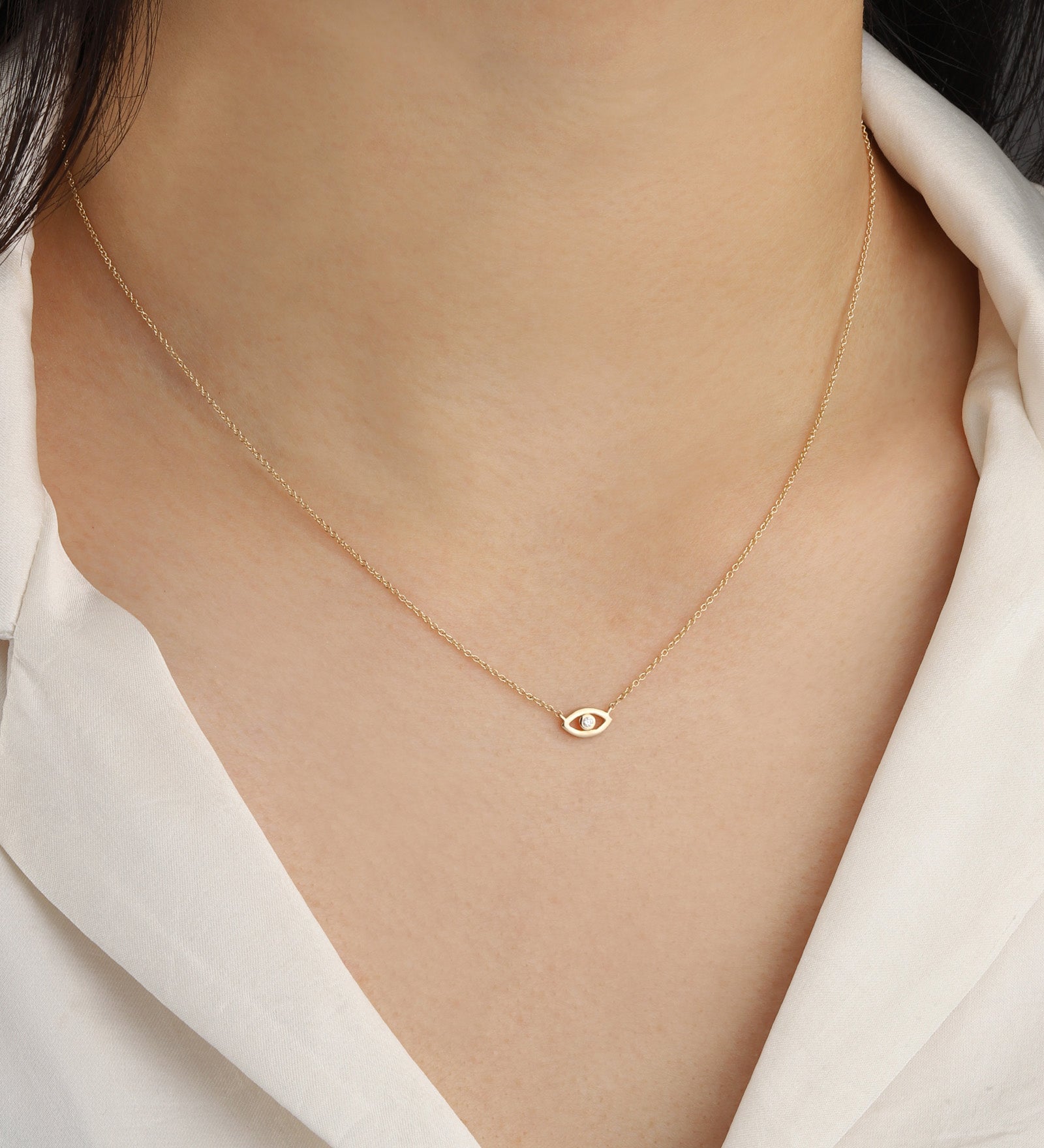 Goldhive-Evil Eye Solitaire Diamond Necklace-Blue Ruby Jewellery-Vancouver Canada