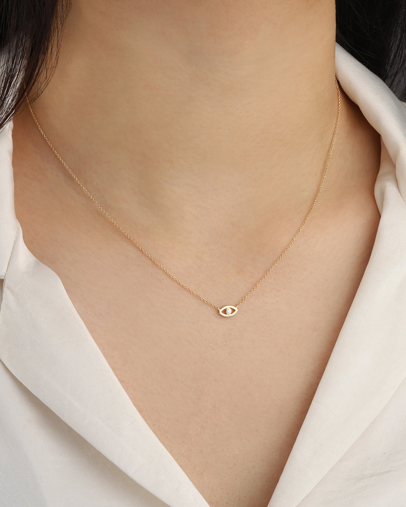 Goldhive-Evil Eye Solitaire Diamond Necklace-Blue Ruby Jewellery-Vancouver Canada