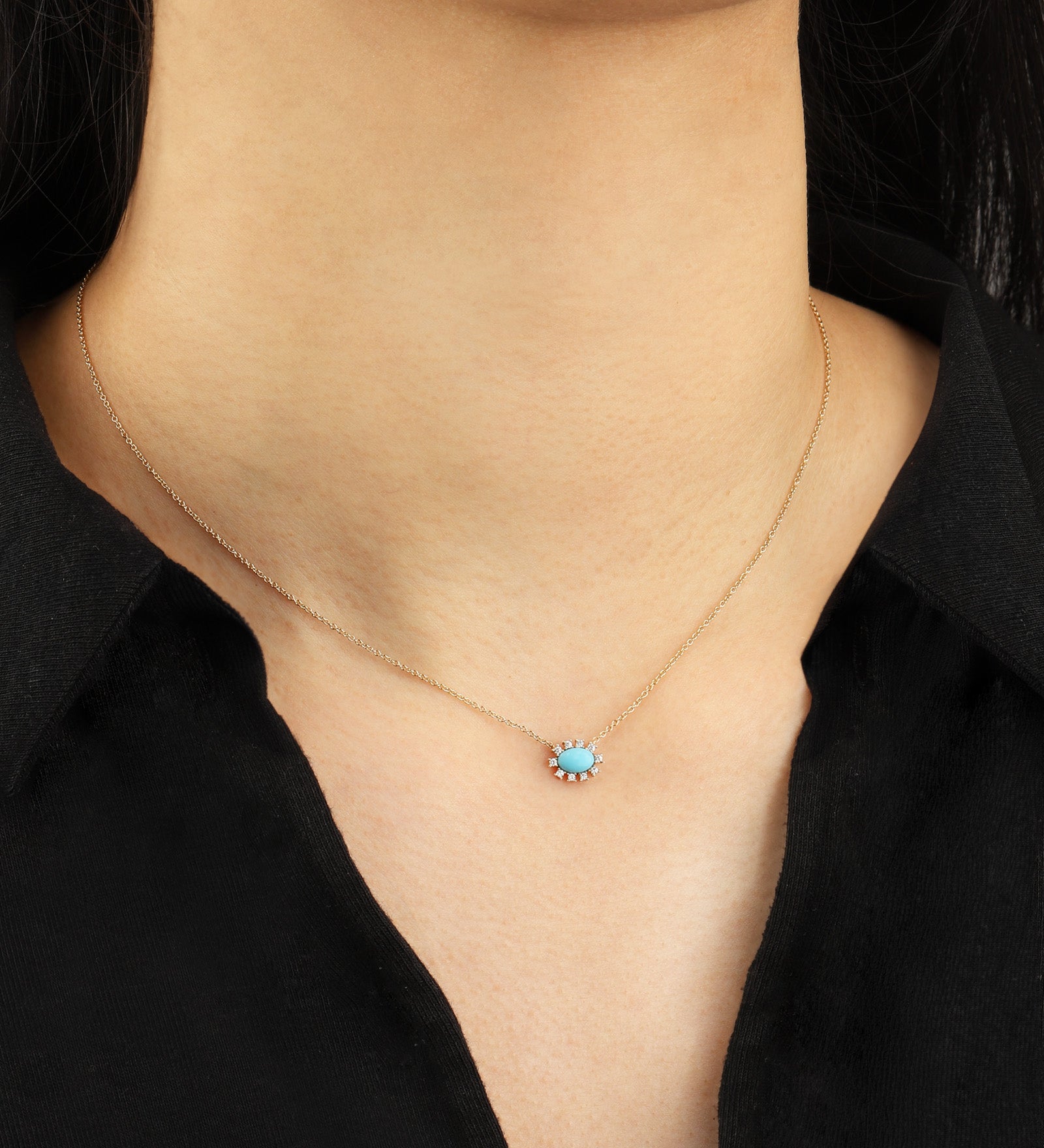 Goldhive-Spiked Stone Oval Necklace-Blue Ruby Jewellery-Vancouver Canada