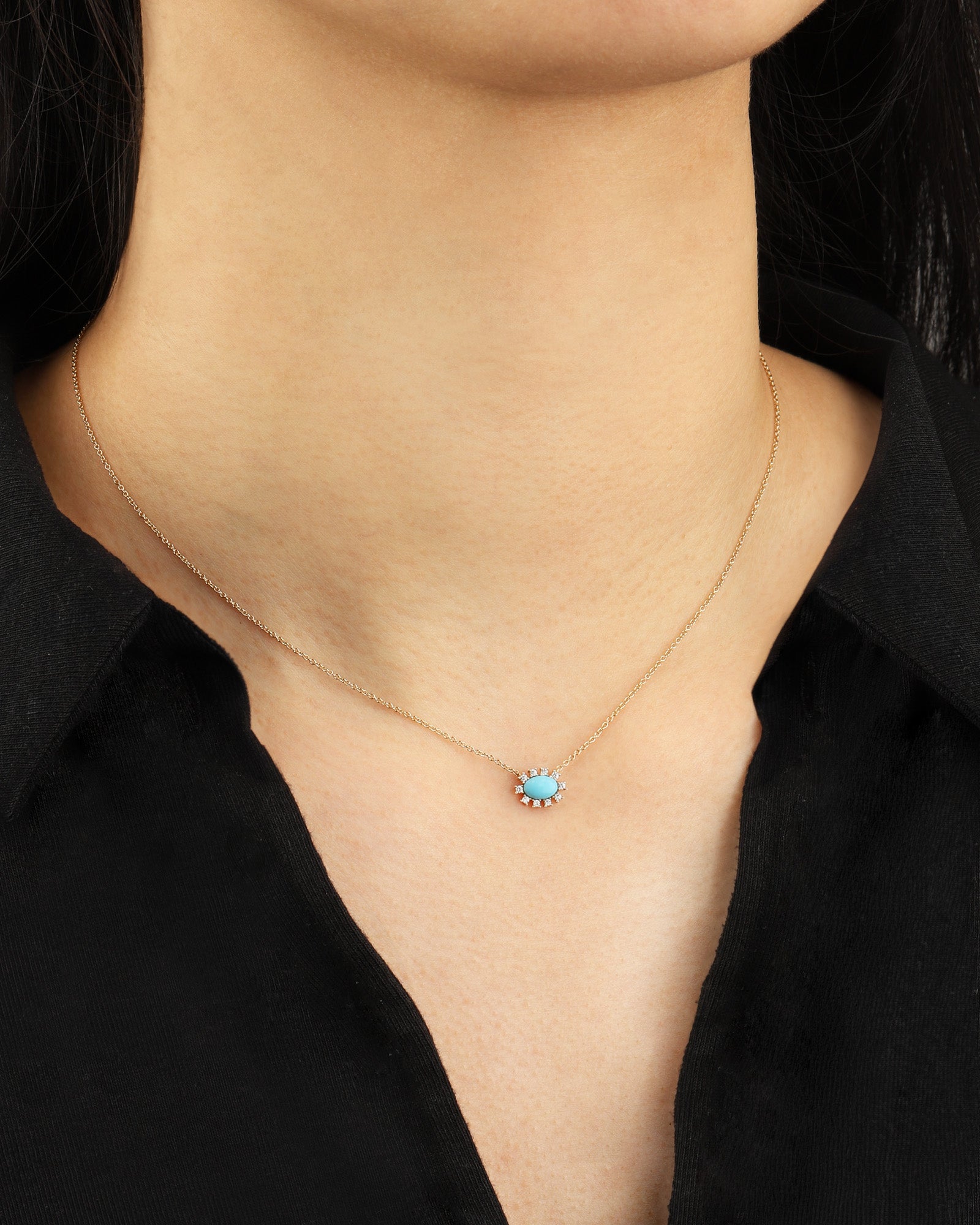 Goldhive-Spiked Stone Oval Necklace-Blue Ruby Jewellery-Vancouver Canada