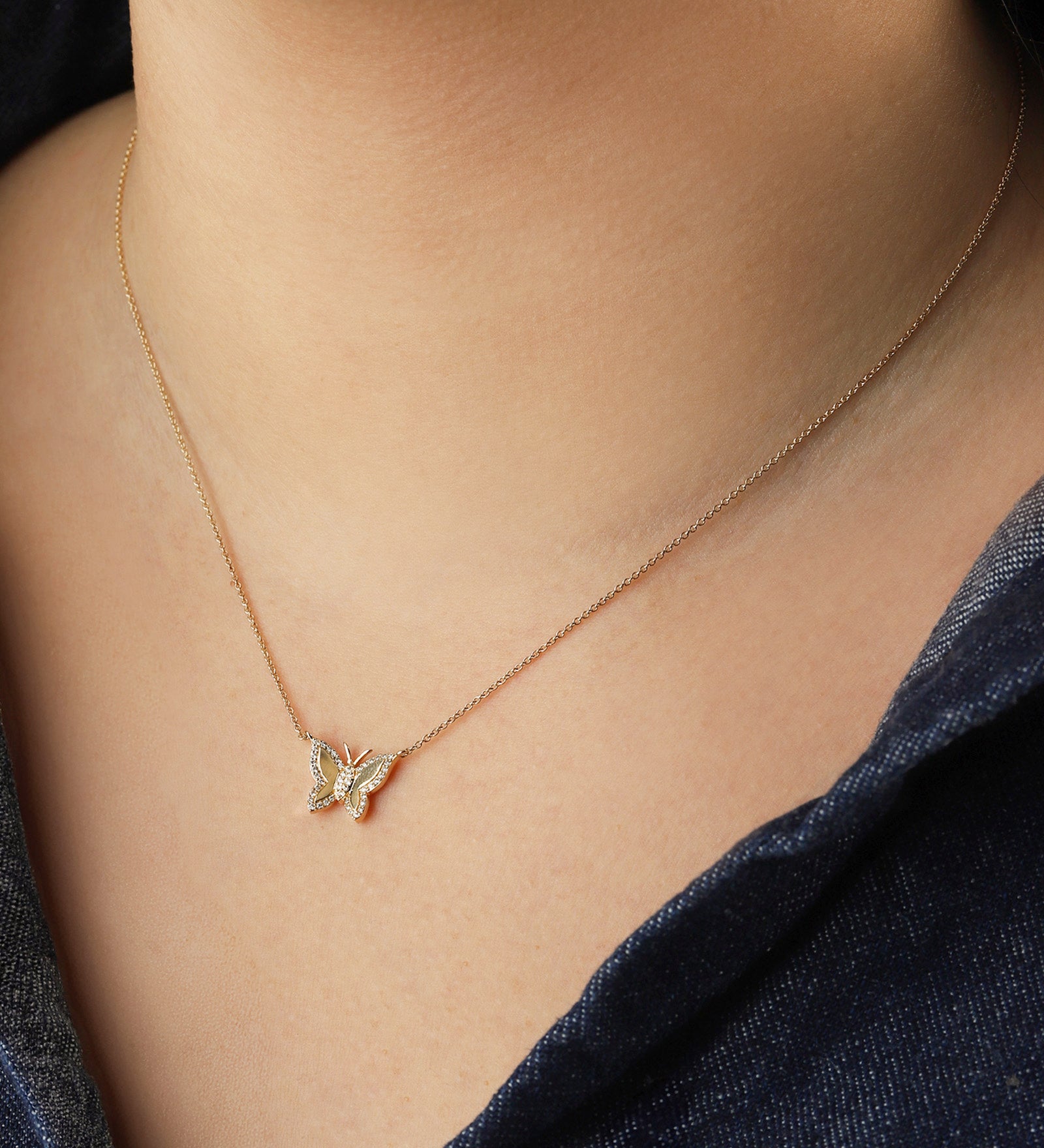 Goldhive-Pavé Outline Butterfly Necklace-Blue Ruby Jewellery-Vancouver Canada