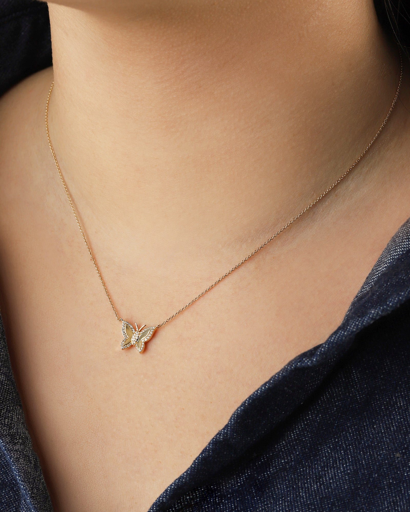 Goldhive-Pavé Outline Butterfly Necklace-Blue Ruby Jewellery-Vancouver Canada