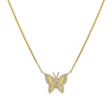 Goldhive-Pavé Outline Butterfly Necklace-14k Yellow Gold, Diamond-Blue Ruby Jewellery-Vancouver Canada
