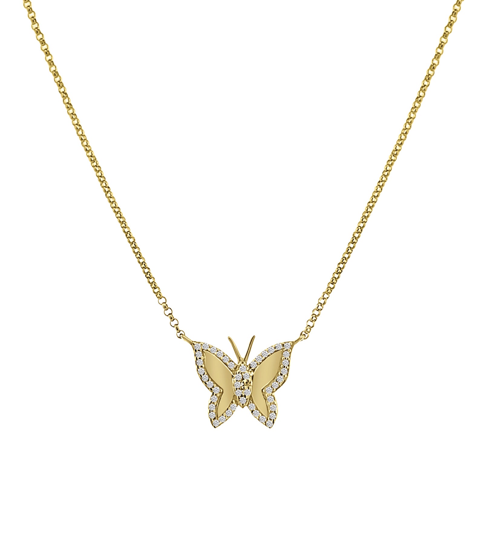 Goldhive-Pavé Outline Butterfly Necklace-14k Yellow Gold, Diamond-Blue Ruby Jewellery-Vancouver Canada