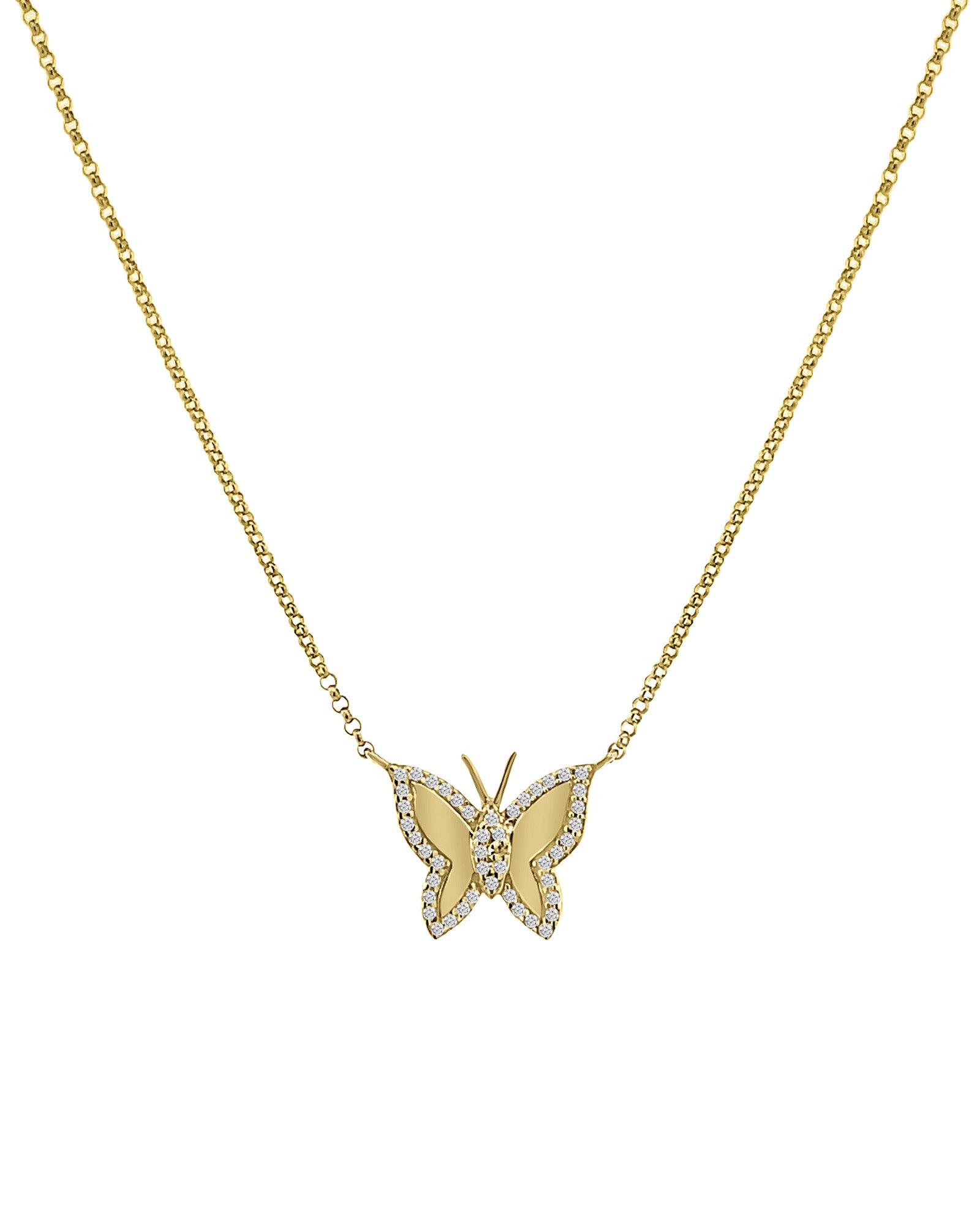 Goldhive-Pavé Outline Butterfly Necklace-14k Yellow Gold, Diamond-Blue Ruby Jewellery-Vancouver Canada