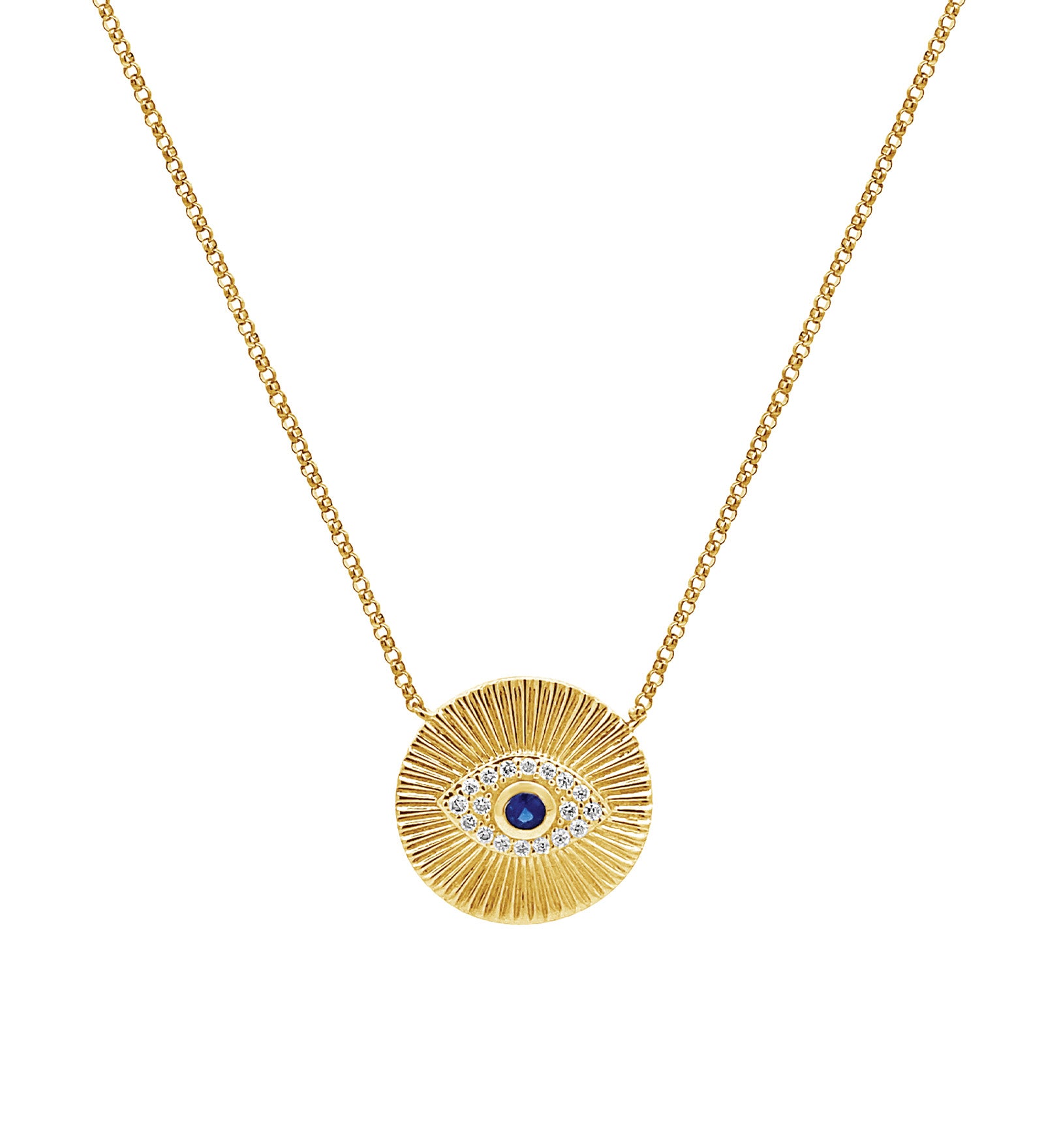 Goldhive-Radiant Evil Eye Necklace-14k Yellow Gold, Diamond, Blue Sapphire-Blue Ruby Jewellery-Vancouver Canada