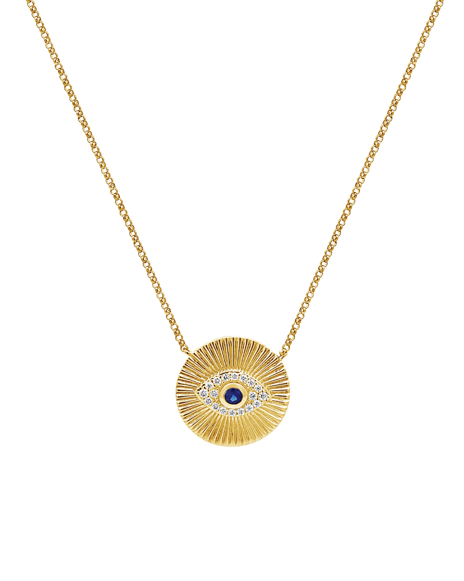 Goldhive-Radiant Evil Eye Necklace-14k Yellow Gold, Diamond, Blue Sapphire-Blue Ruby Jewellery-Vancouver Canada