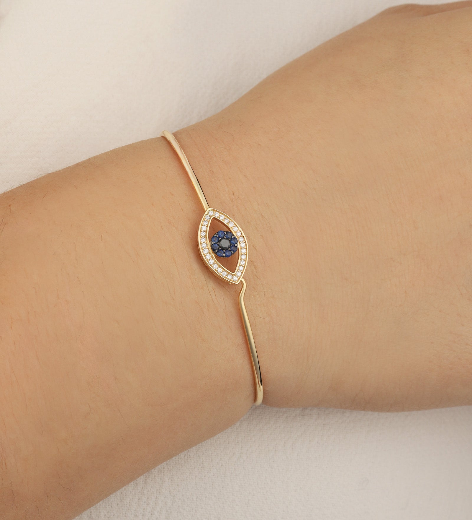 Goldhive-Evil Eye Hook Bangle-Blue Ruby Jewellery-Vancouver Canada