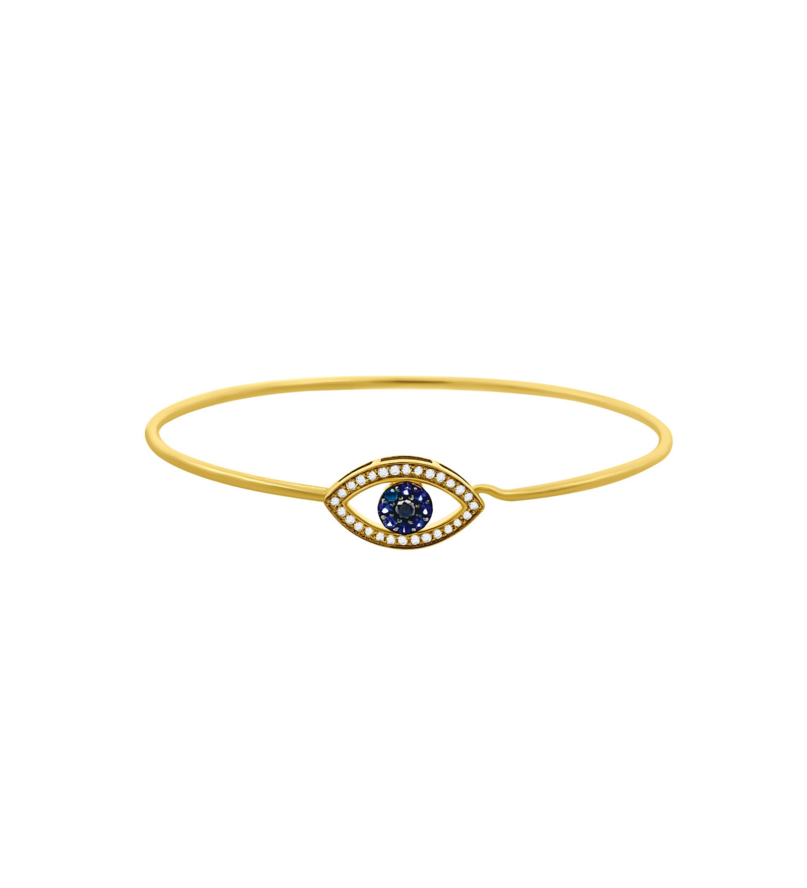 Goldhive-Evil Eye Hook Bangle-14k Yellow Gold, Diamond, Sapphire-Blue Ruby Jewellery-Vancouver Canada
