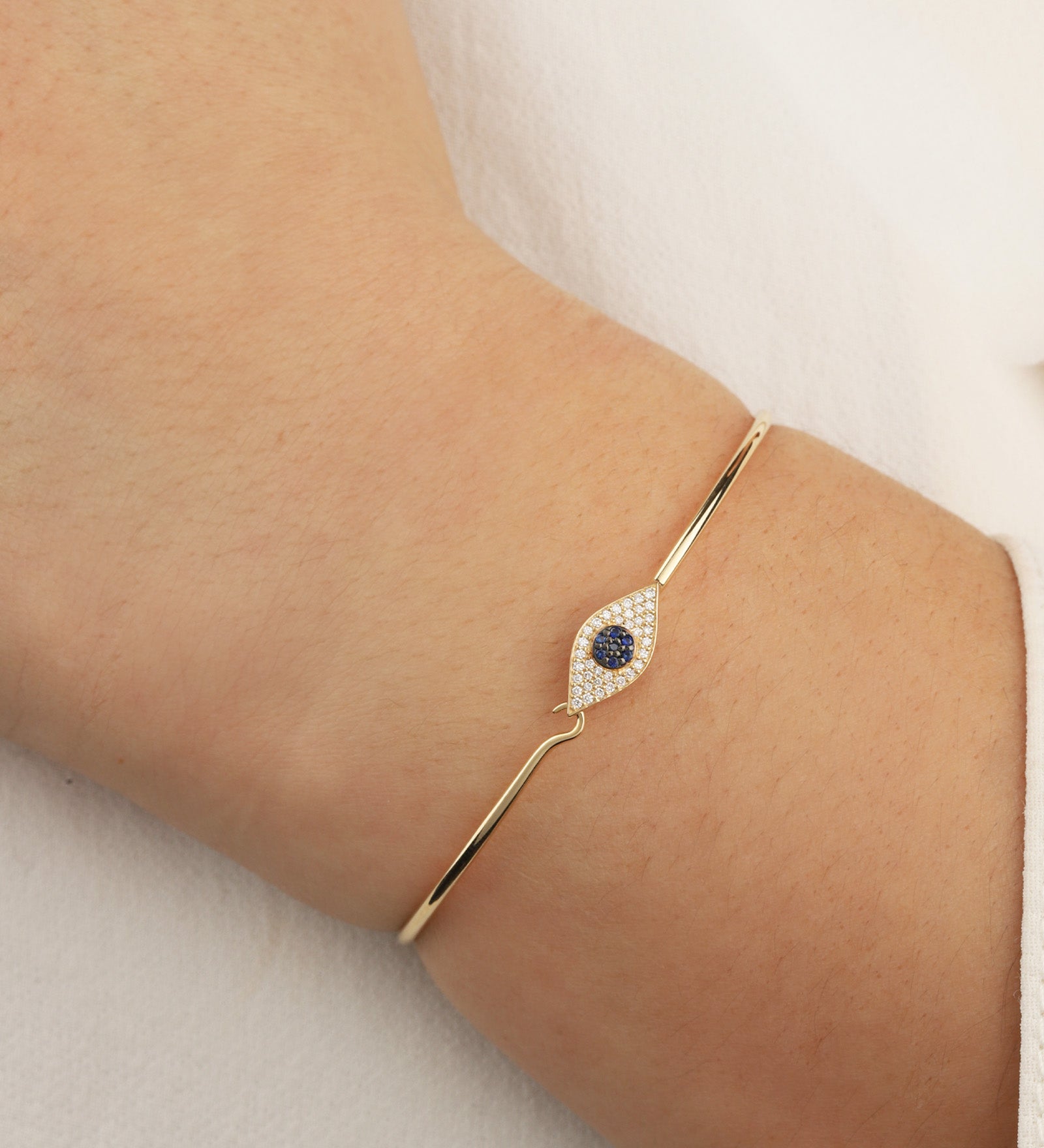 Goldhive-Pavé Evil Eye Hook Bangle-Bracelets-Blue Ruby Jewellery-Vancouver Canada