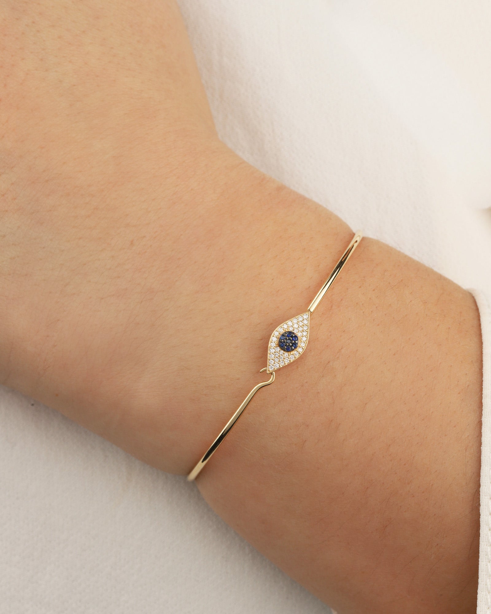 Goldhive-Pavé Evil Eye Hook Bangle-Bracelets-Blue Ruby Jewellery-Vancouver Canada