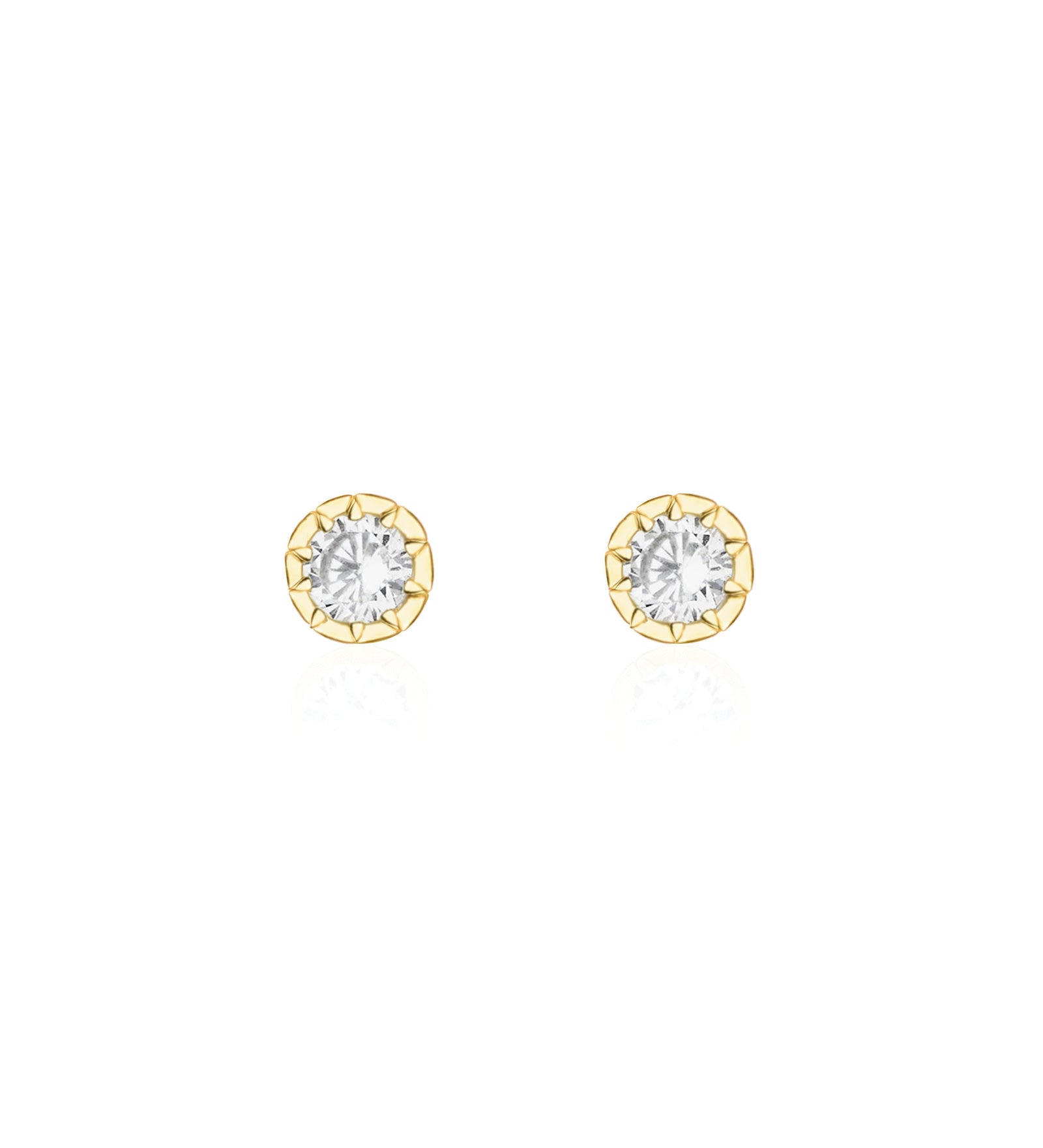 Goldhive-Spike Circle Stud-14k Yellow Gold, White Topaz-Blue Ruby Jewellery-Vancouver Canada