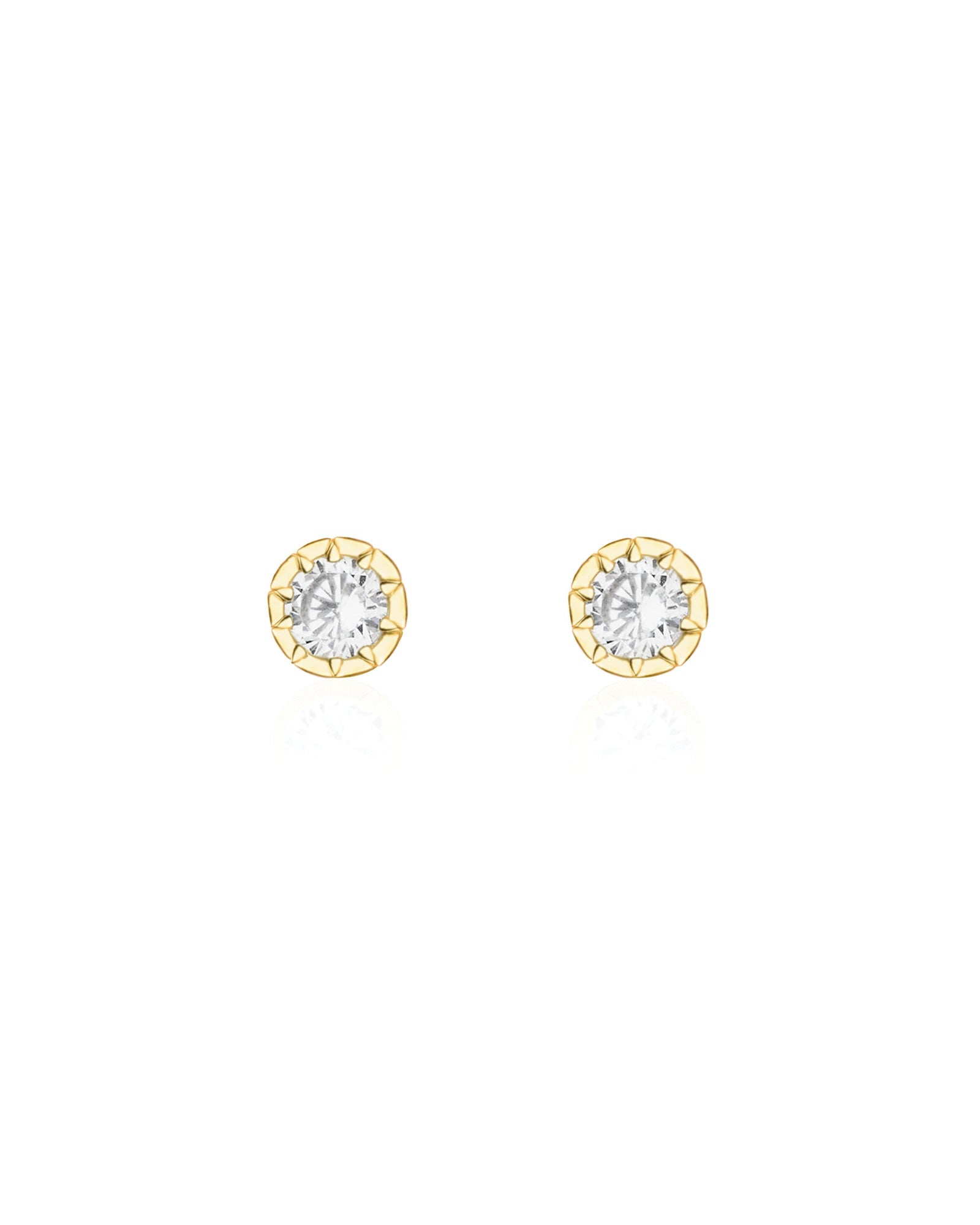 Goldhive-Spike Circle Stud-14k Yellow Gold, White Topaz-Blue Ruby Jewellery-Vancouver Canada