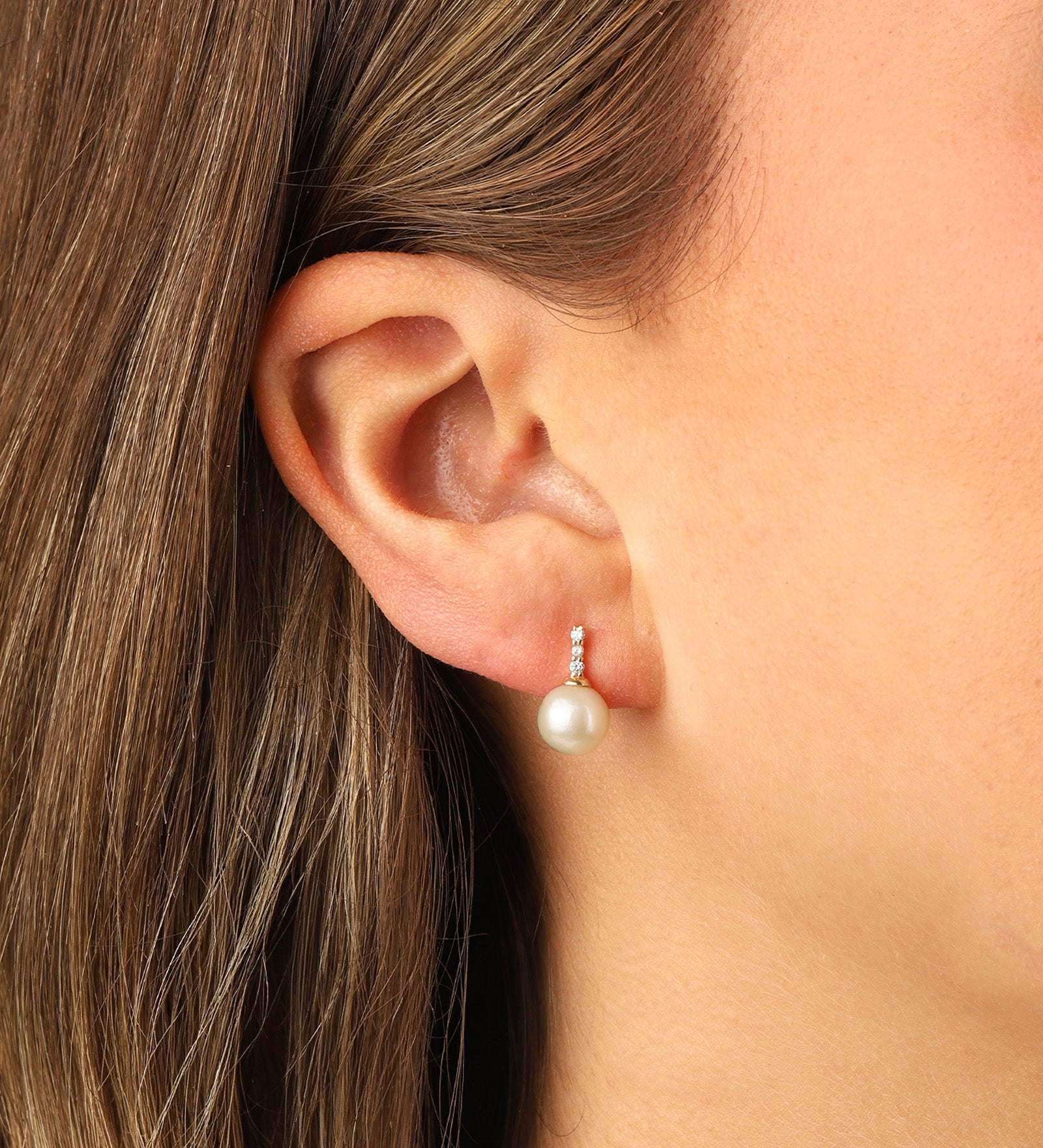 Goldhive-Pearl Drop Diamond Bar Studs-Earrings-Blue Ruby Jewellery-Vancouver Canada