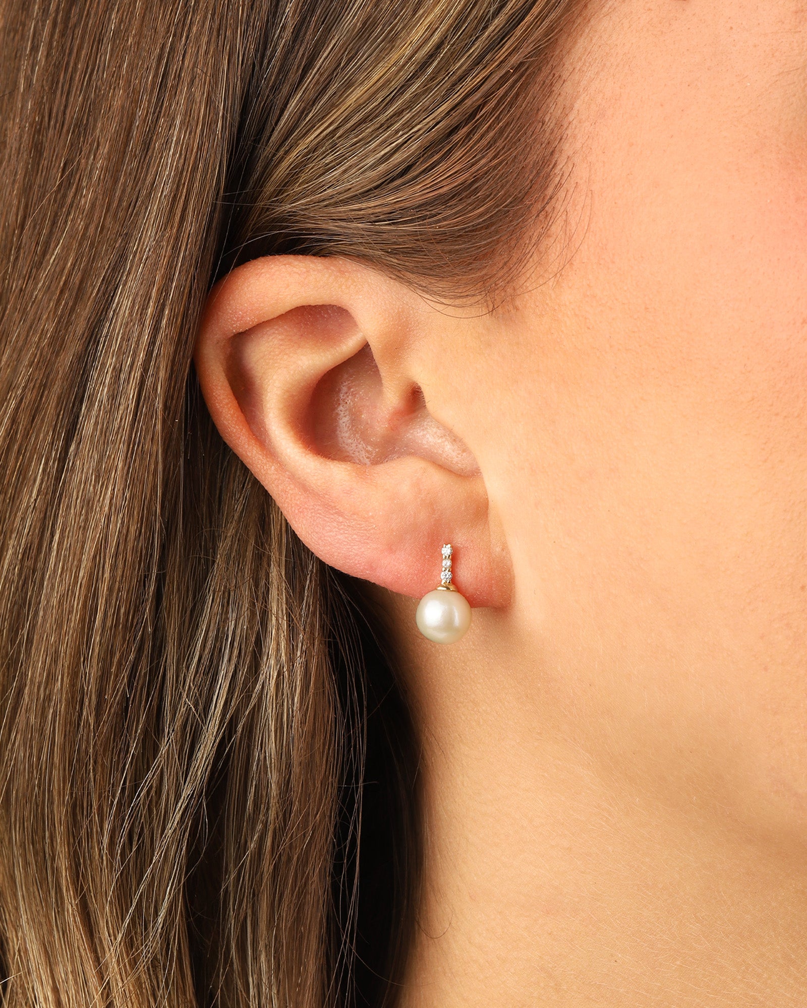 Goldhive-Pearl Drop Diamond Bar Studs-Earrings-Blue Ruby Jewellery-Vancouver Canada