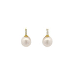 Goldhive-Pearl Drop Diamond Bar Studs-Earrings-14k Yellow Gold, Diamond, Pearl-Blue Ruby Jewellery-Vancouver Canada