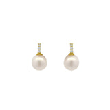 Goldhive-Pearl Drop Diamond Bar Studs-Earrings-14k Yellow Gold, Diamond, Pearl-Blue Ruby Jewellery-Vancouver Canada