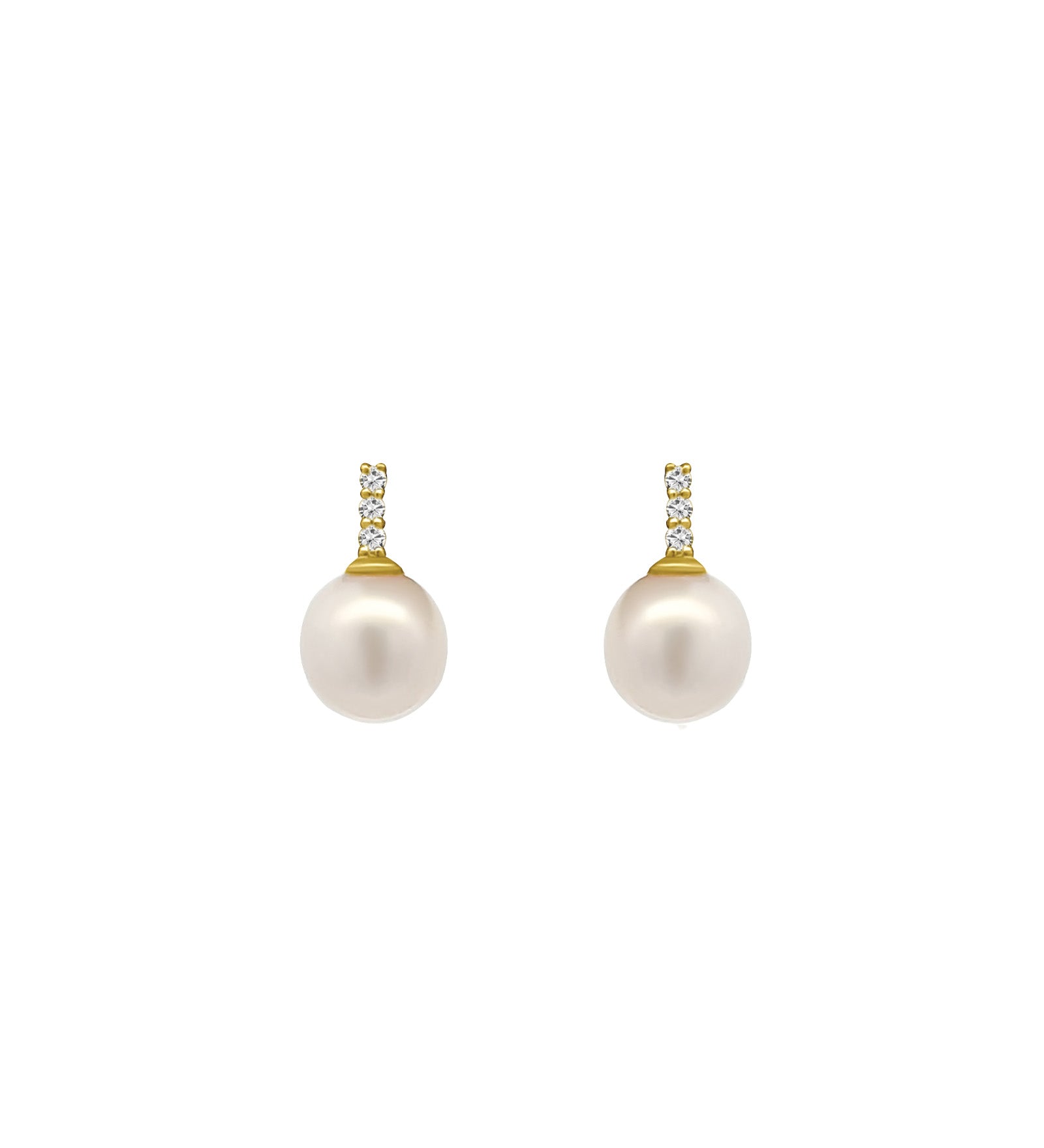 Goldhive-Pearl Drop Diamond Bar Studs-Earrings-14k Yellow Gold, Diamond, Pearl-Blue Ruby Jewellery-Vancouver Canada